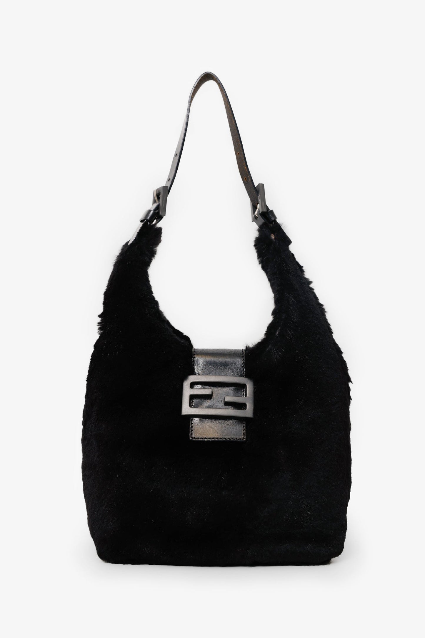 Fendi Black Chinchilla Fur Baguette Hobo Bag
