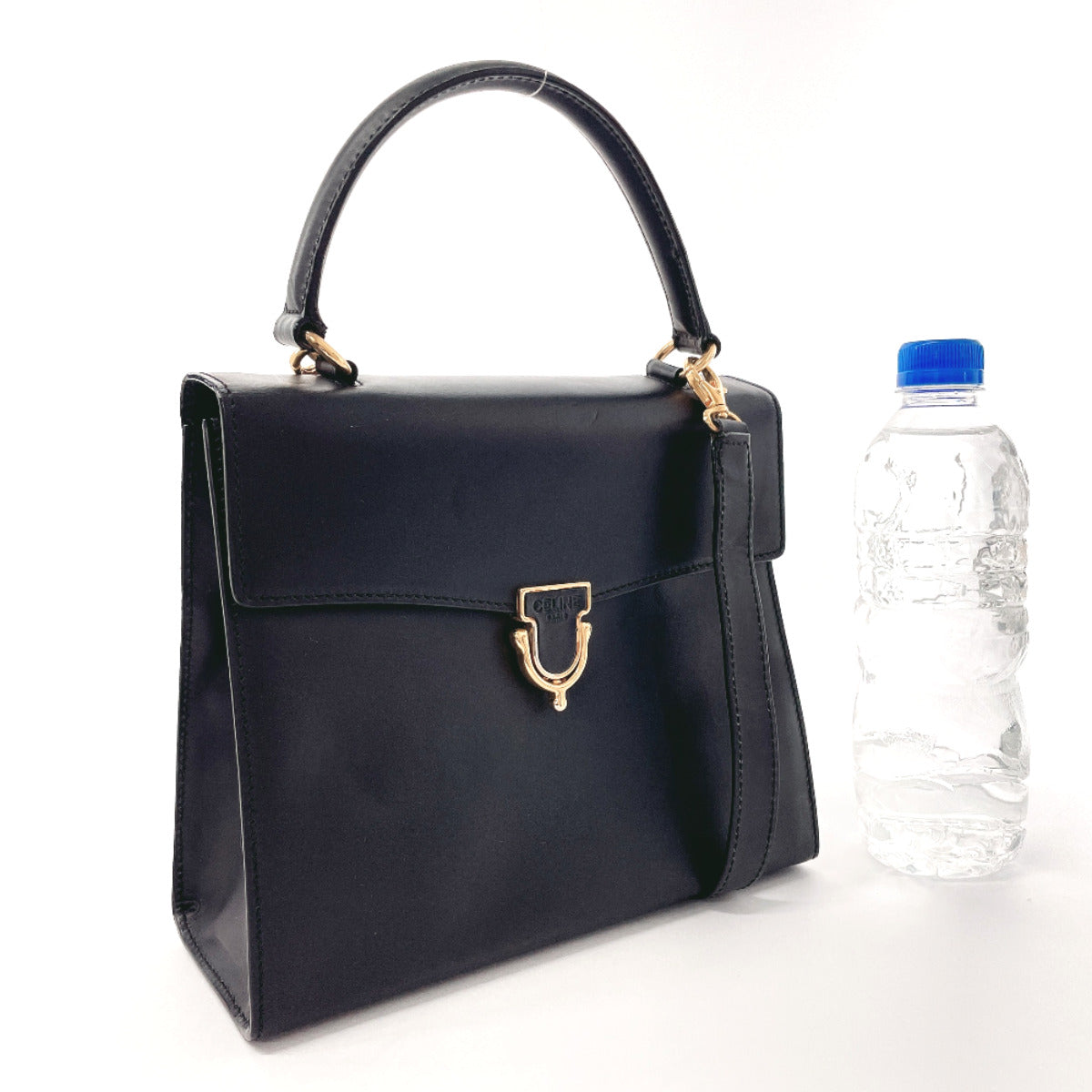 CELINE Handbag leather black Kelly type Women