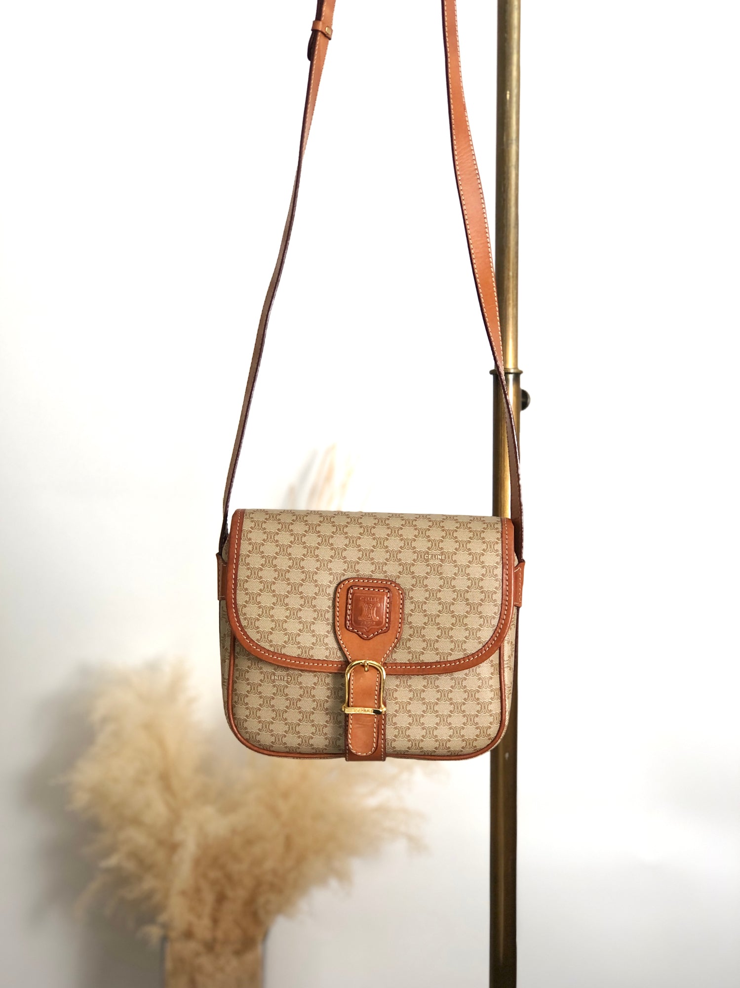 CELINE Macadam Front Buckle Shoulder bag Beige nnbcwv