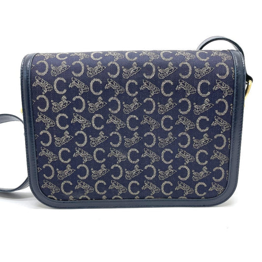 CELINE Shoulder Bag Canvas / leather Navy Macadam Carriage Metal Shoulder Bag Women Secondhand
