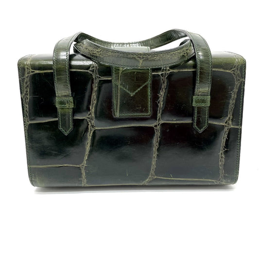 CELINE Handbag leather green Croco embossed Handbag Women