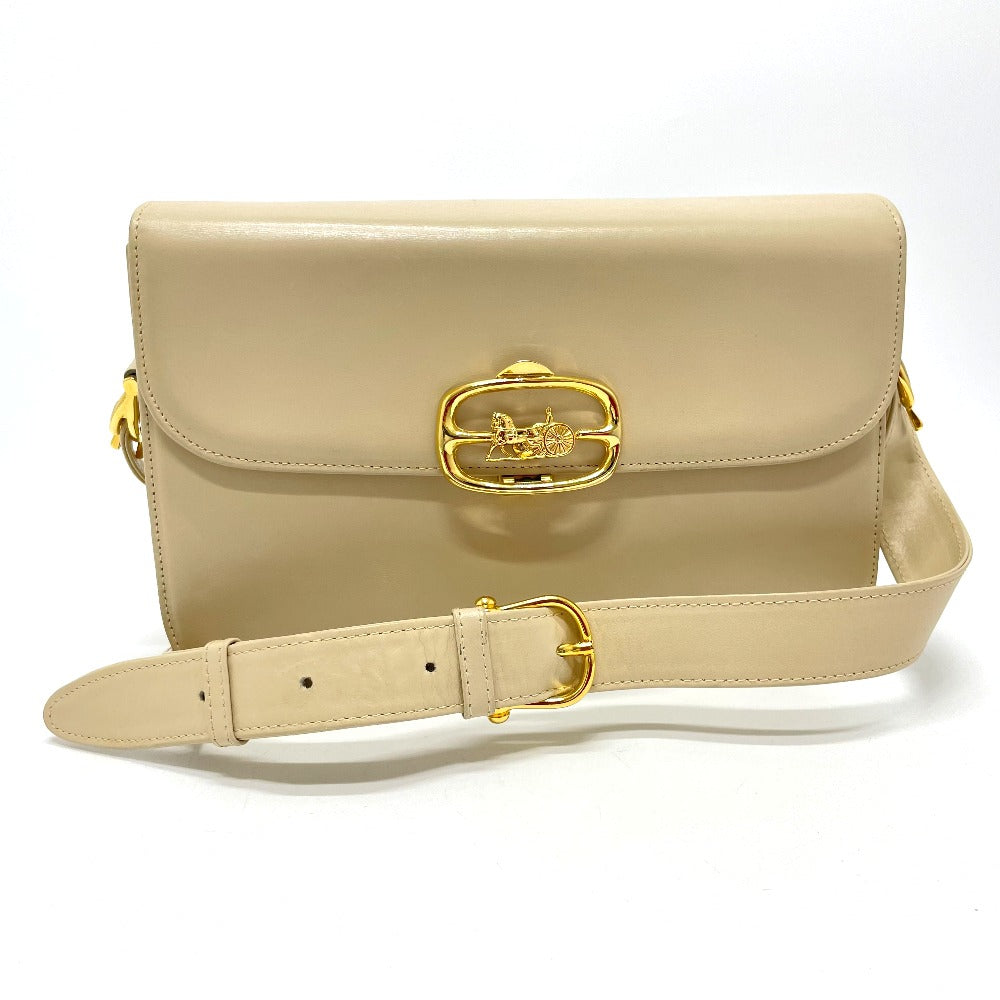 CELINE Shoulder Bag leather Beige x Gold Metal Carriage Metal Women Secondhand