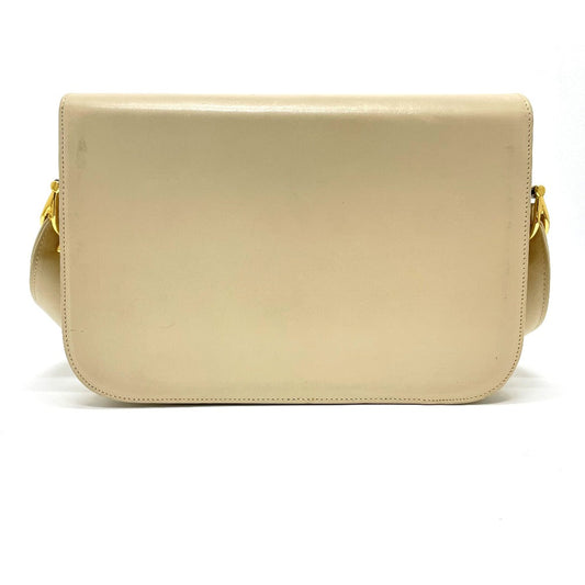 CELINE Shoulder Bag leather Beige x Gold Metal Carriage Metal Women Secondhand