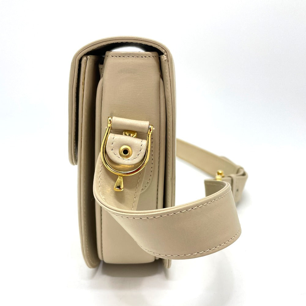 CELINE Shoulder Bag leather Beige x Gold Metal Carriage Metal Women Secondhand