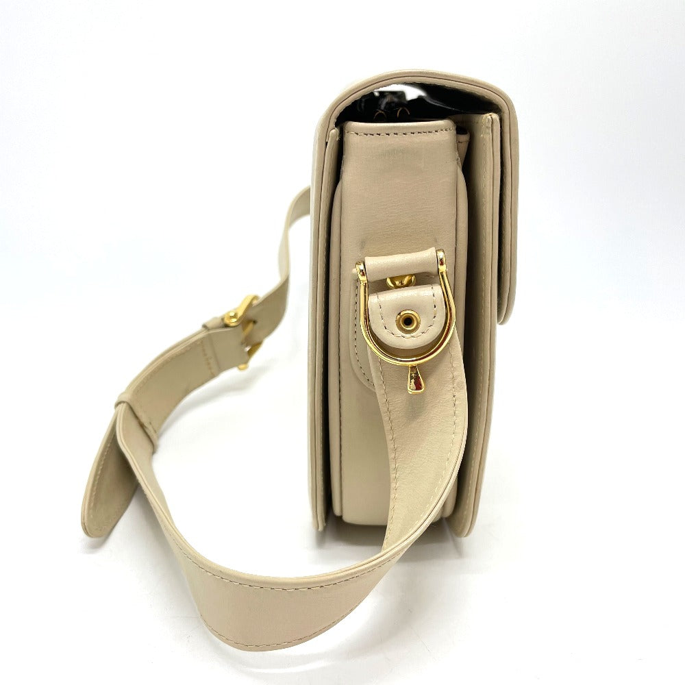 CELINE Shoulder Bag leather Beige x Gold Metal Carriage Metal Women Secondhand