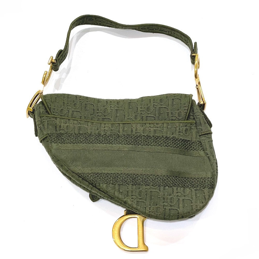 Christian Dior Handbag canvas khaki Oblique SADDLE saddle bag embroidered Women