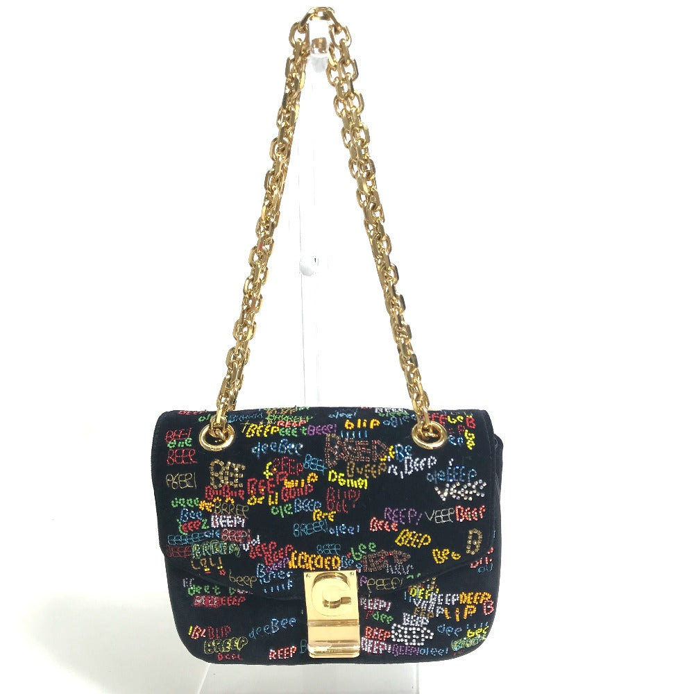 CELINE Shoulder Bag suede Black x multicolor Small C multi beads Women