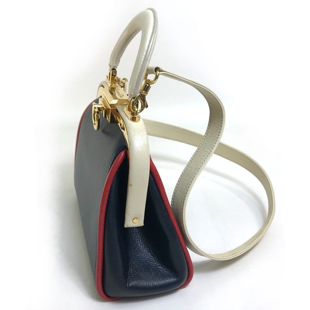 Christian Dior Handbag leather Navy x White type x Red Tricolor Gamaguchi Women
