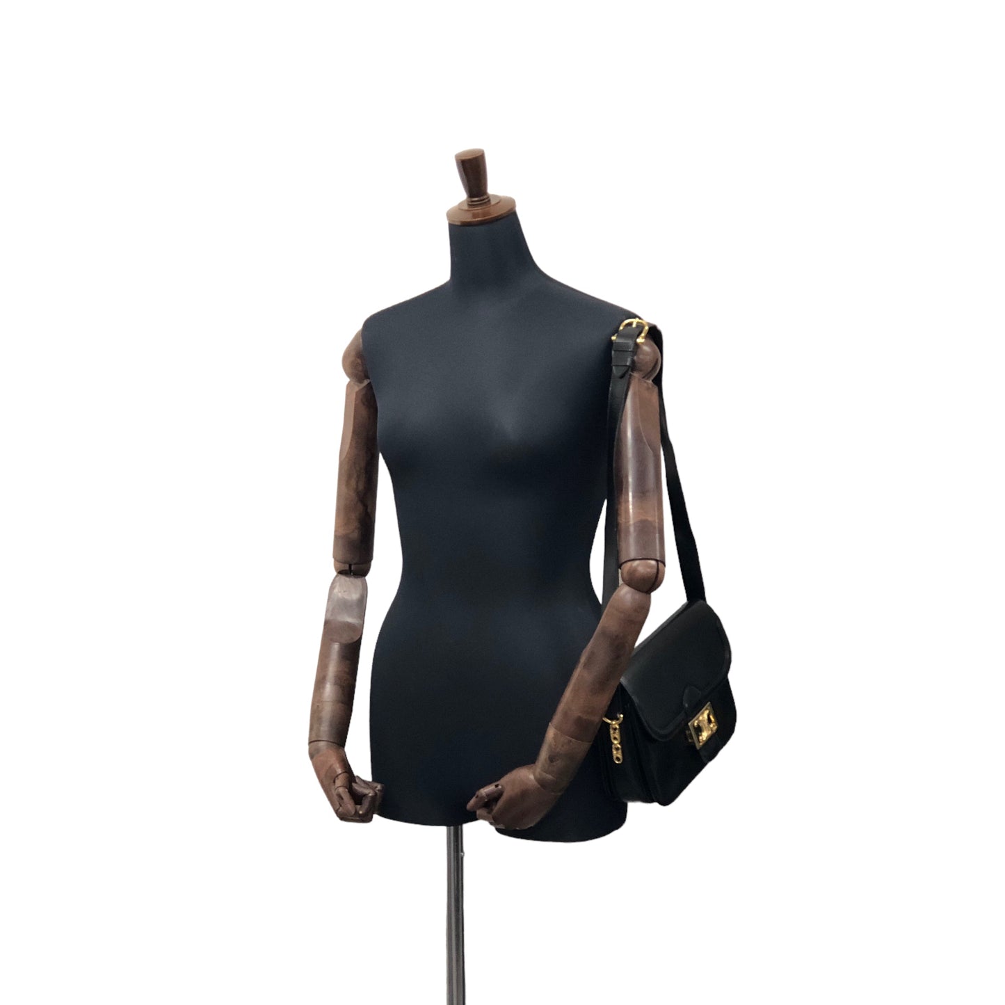 CELINE Triomphe Leather Shoulder bag Black t667pp