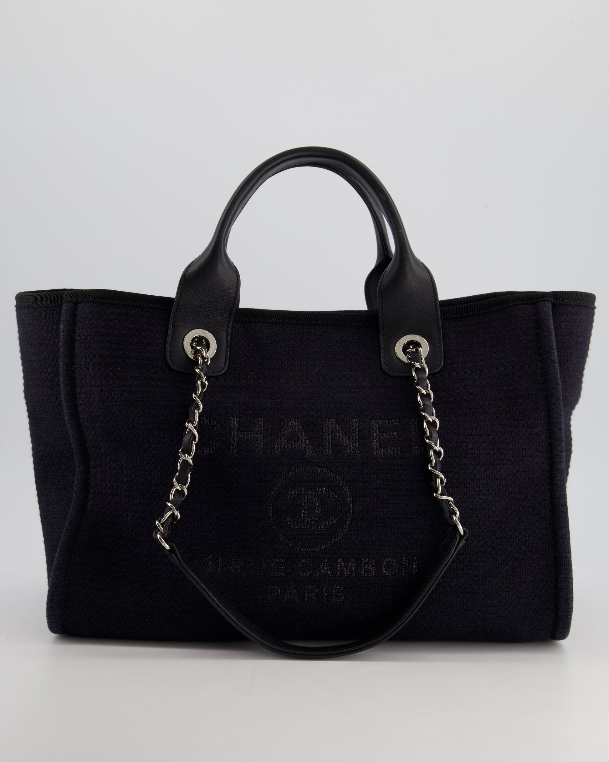 Chanel Navy & Black Small Deauville Tote Bag - Rovelle Bags
