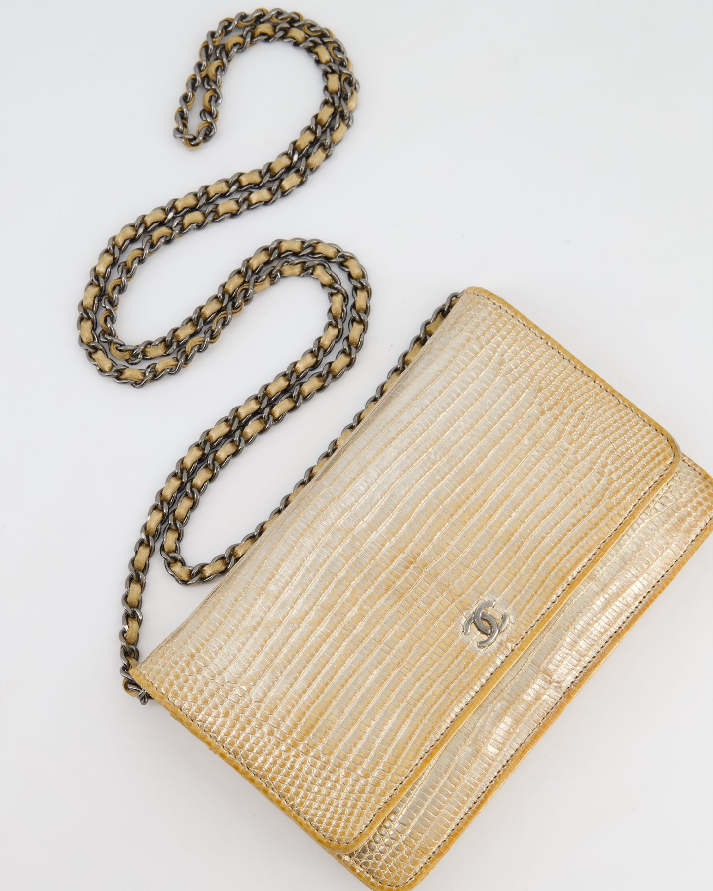 Chanel Metallic Gold Ombre Lizard Wallet Wallet On Chain - Rovelle Bags