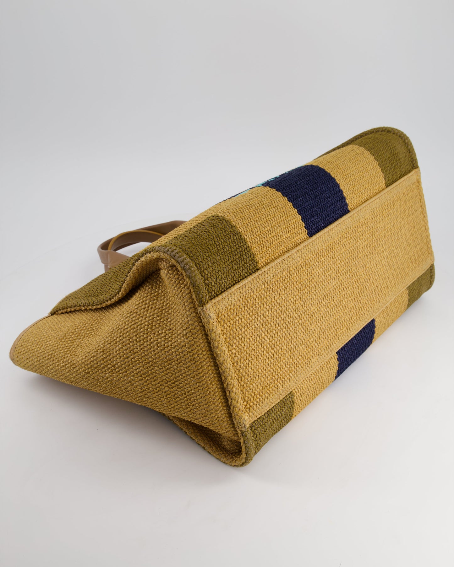 Chanel Beige, Navy and Khaki Raffia Deauville Tote with Pastel Logo and Champagne Gold Hardware