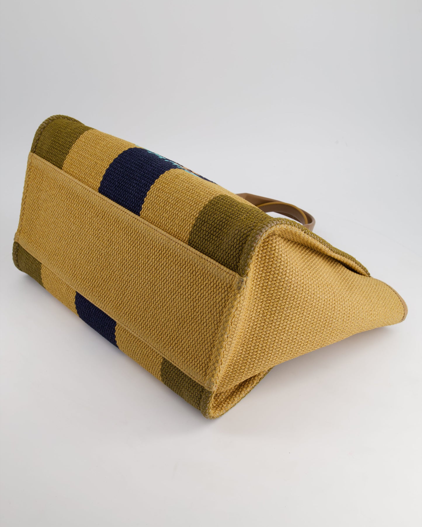 Chanel Beige, Navy and Khaki Raffia Deauville Tote with Pastel Logo and Champagne Gold Hardware