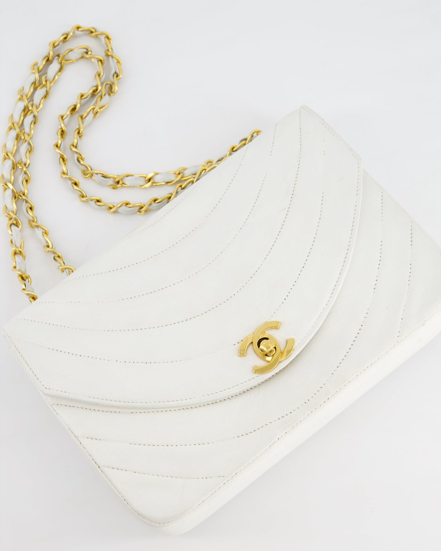 Chanel White Half Moon Curve Flap Flap Bag - Rovelle Bags