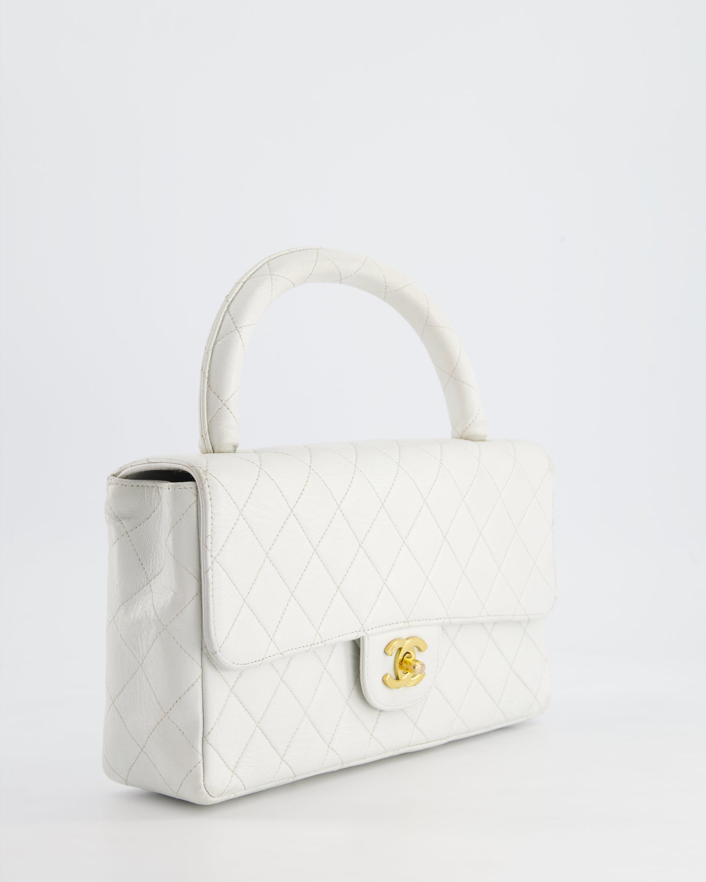 Chanel White Matelasse Leather Top Handle Handbag - Rovelle Bags