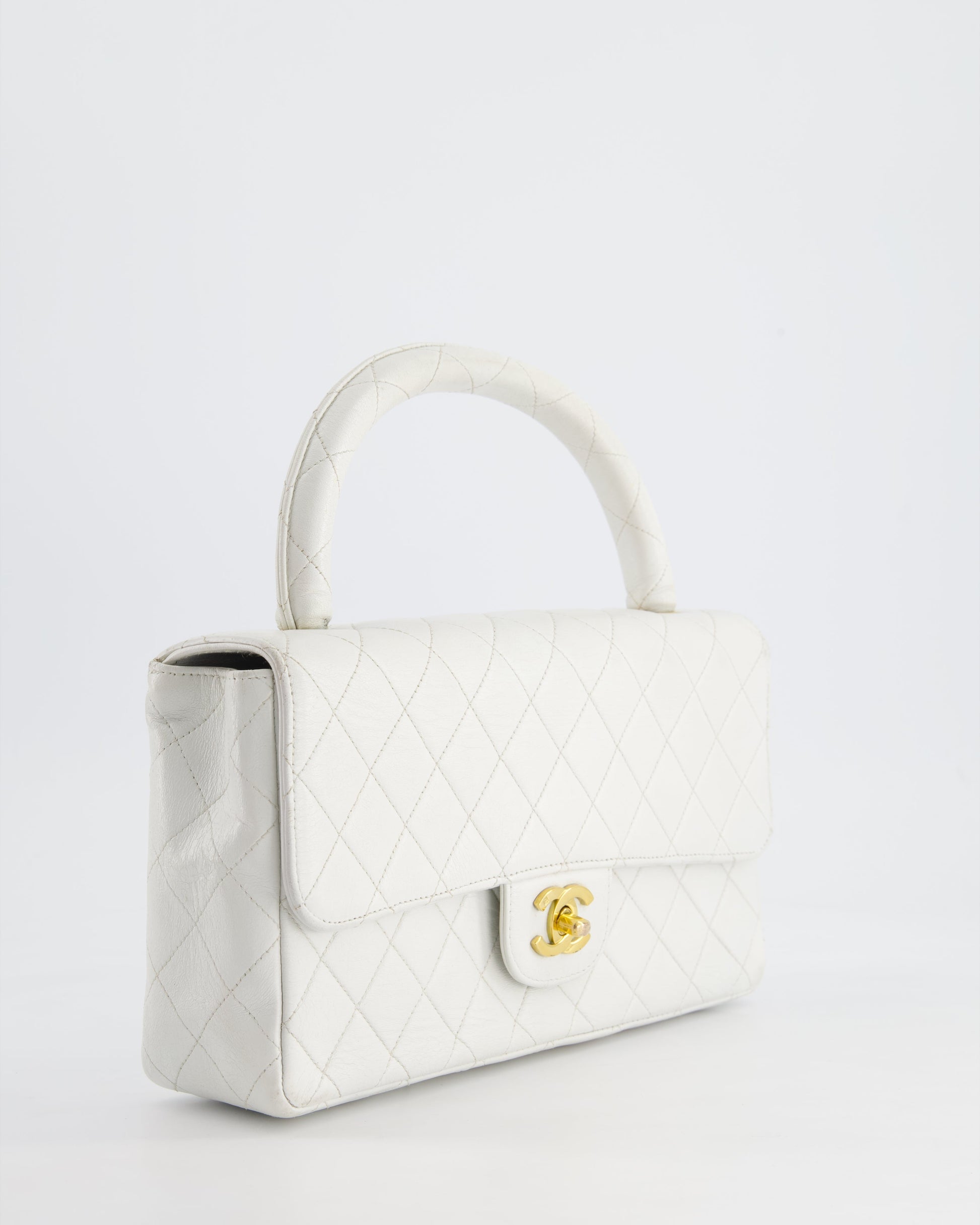 Chanel White Matelasse Leather Top Handle Handbag - Rovelle Bags