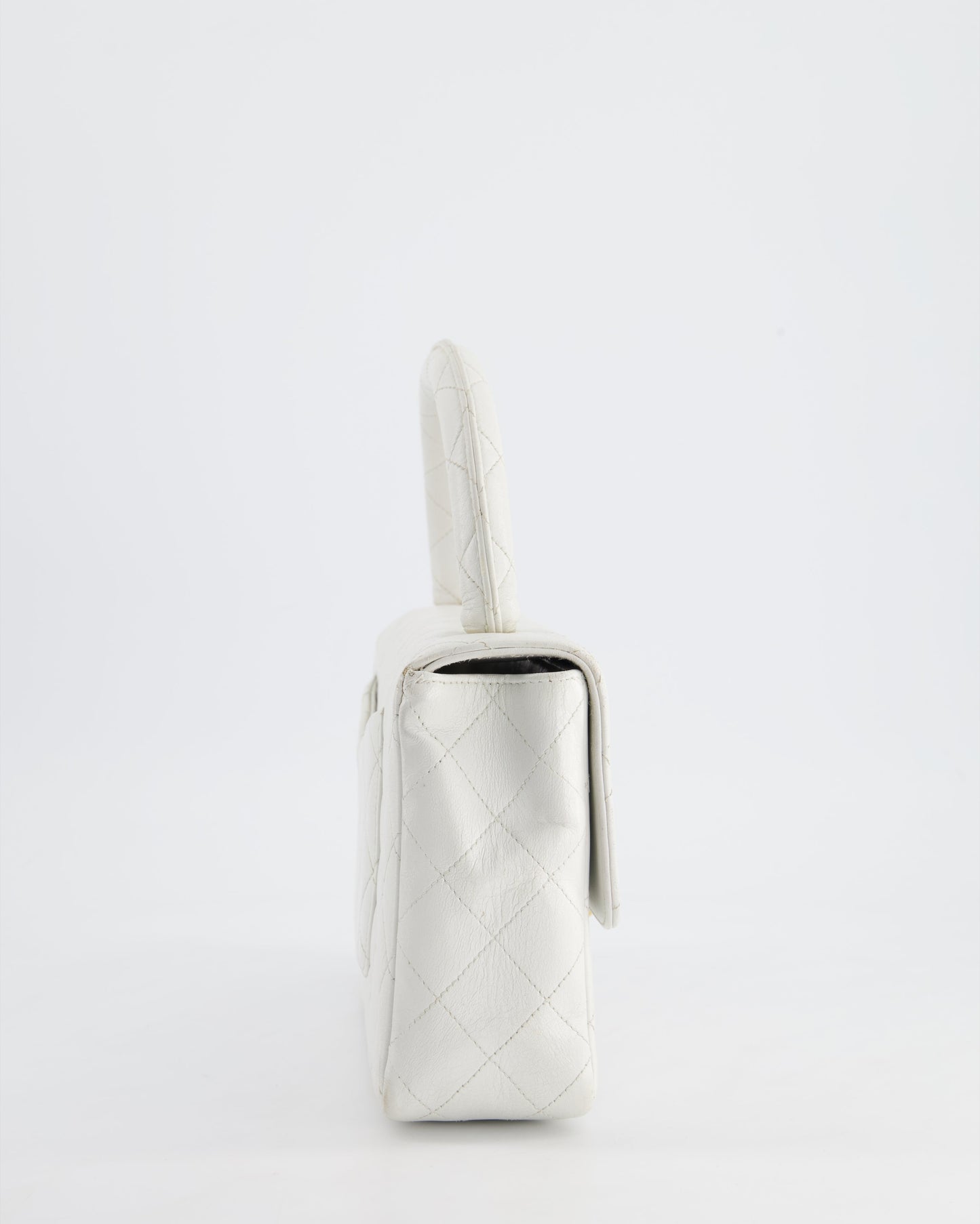 Chanel White Matelasse Leather Top Handle Handbag - Rovelle Bags