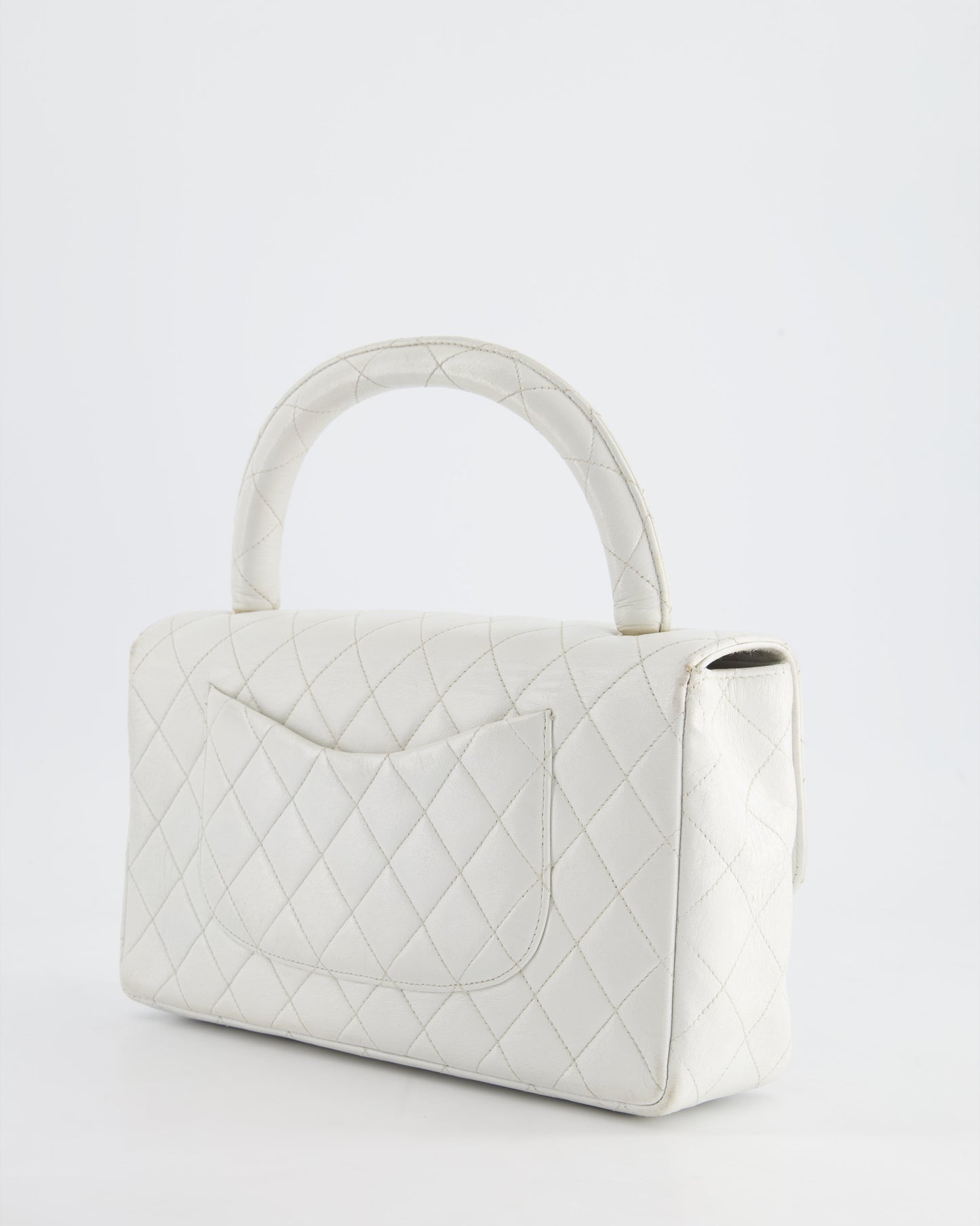 Chanel White Matelasse Leather Top Handle Handbag - Rovelle Bags