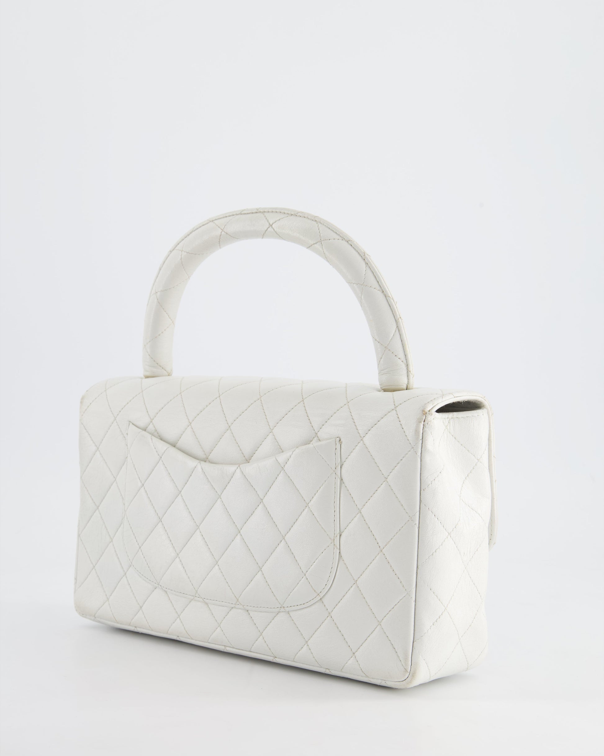 Chanel White Matelasse Leather Top Handle Handbag - Rovelle Bags