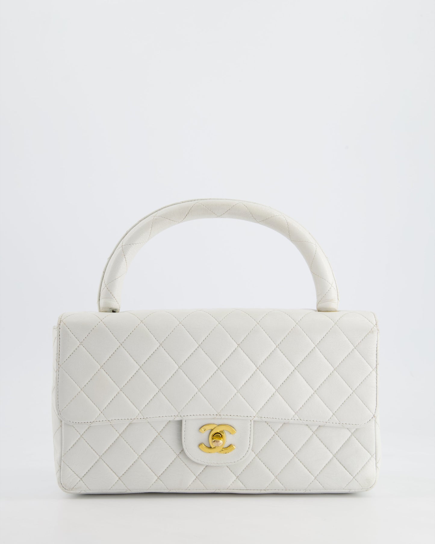 Chanel White Matelasse Leather Top Handle Handbag - Rovelle Bags
