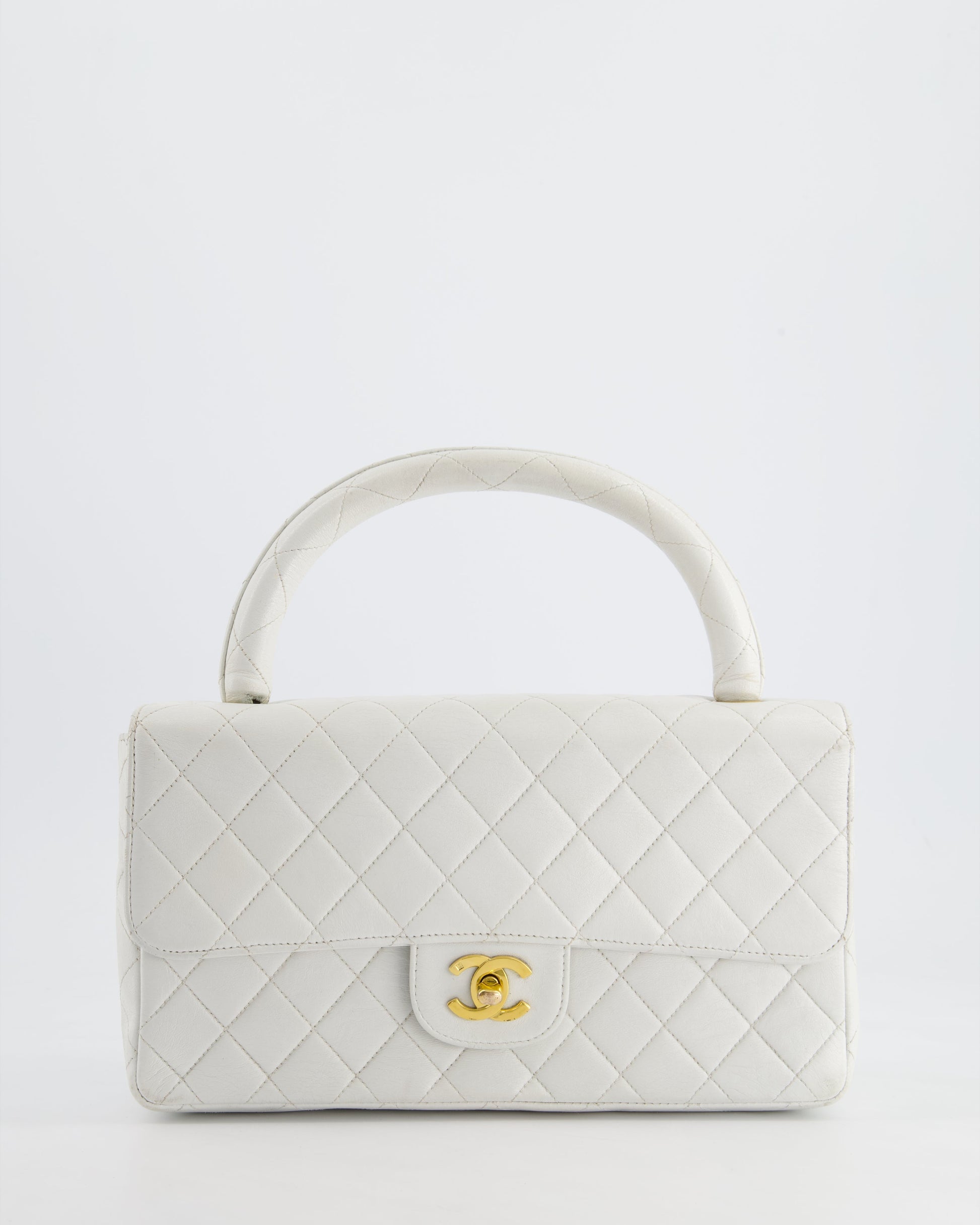 Chanel White Matelasse Leather Top Handle Handbag - Rovelle Bags