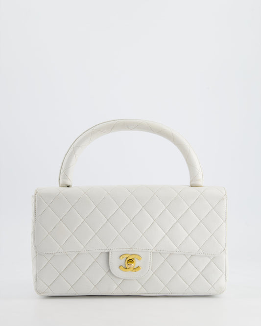 Chanel White Matelasse Leather Top Handle Handbag - Rovelle Bags