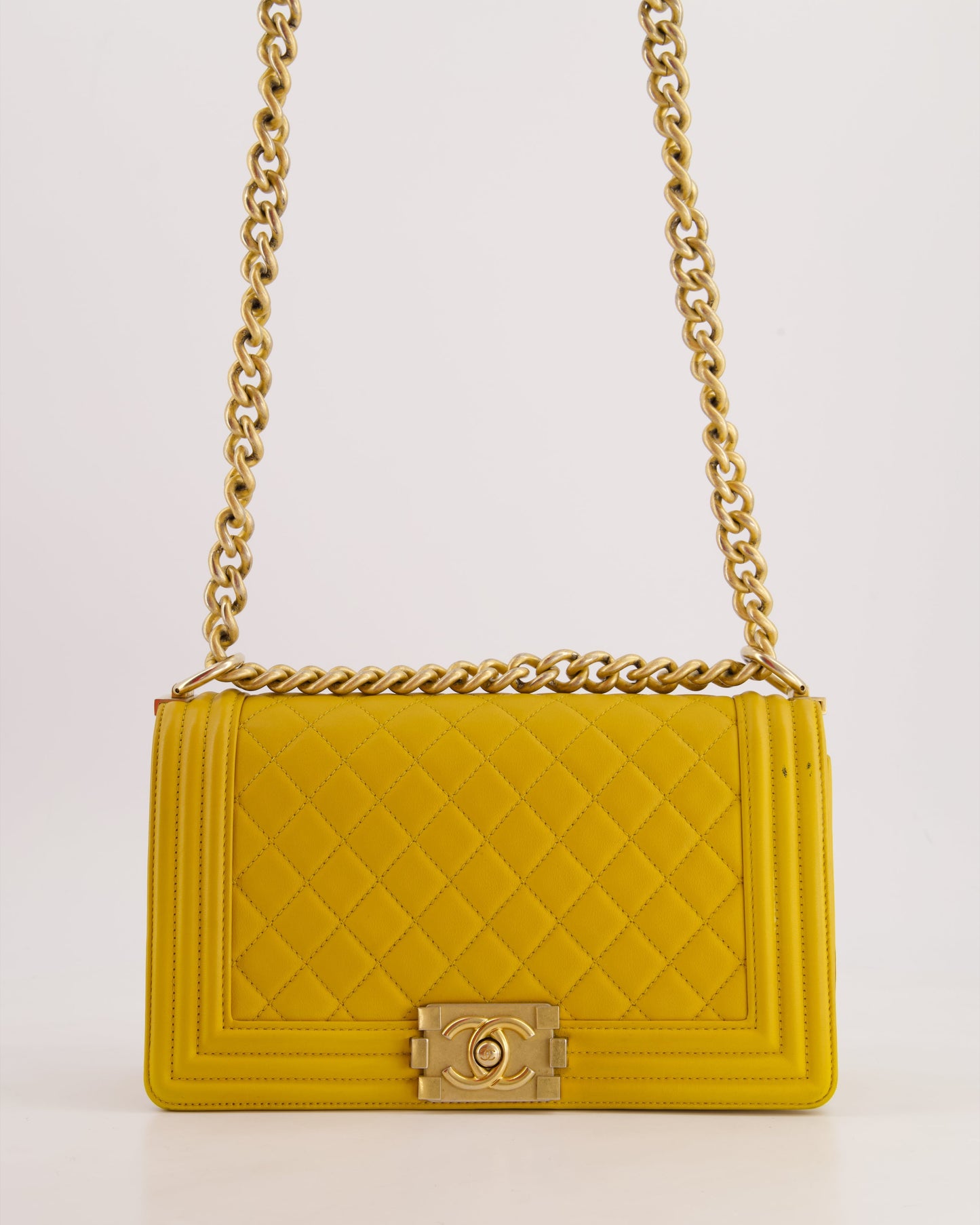 Chanel Mustard Yellow Medium Boy Handbag - Rovelle Bags