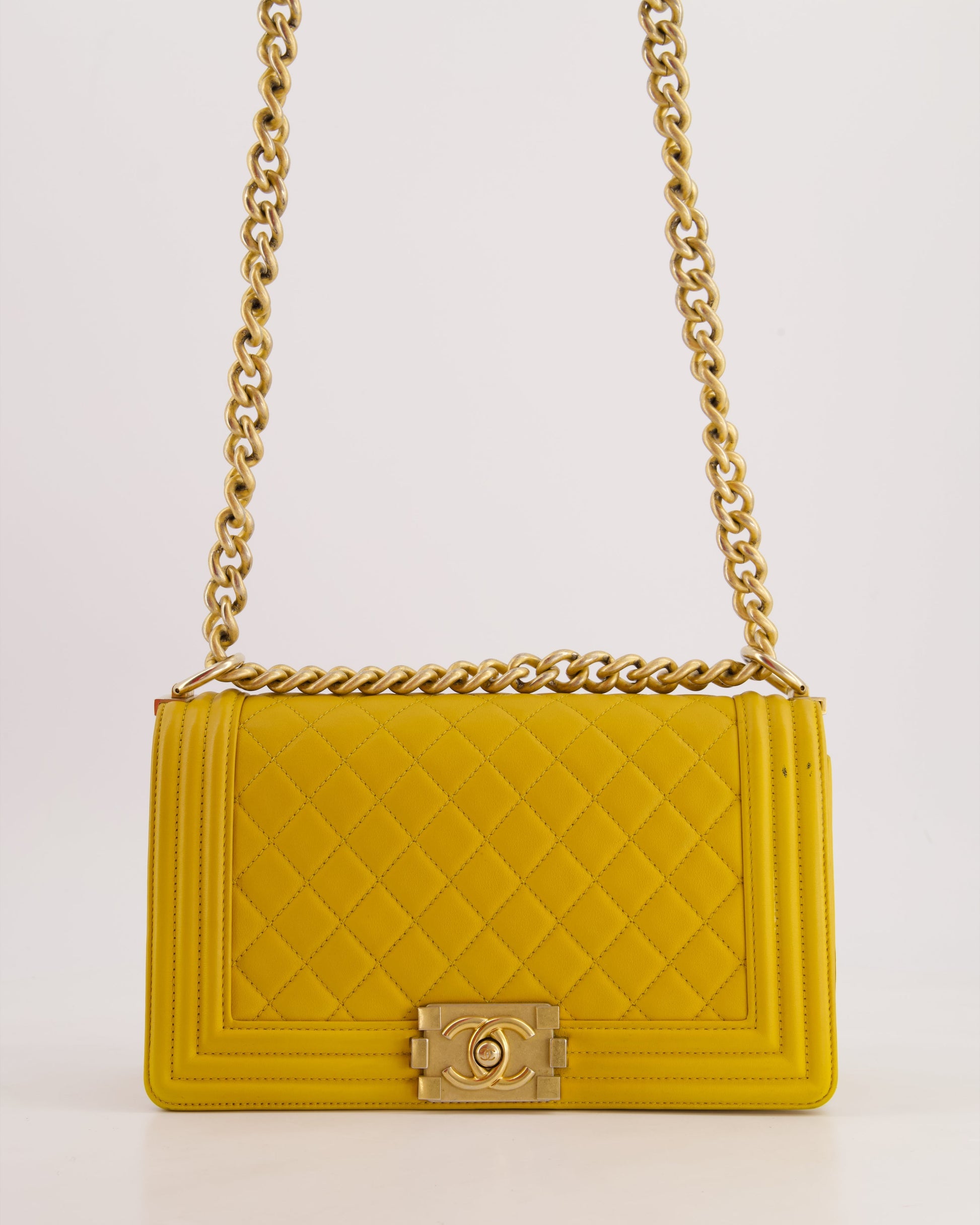 Chanel Mustard Yellow Medium Boy Handbag - Rovelle Bags