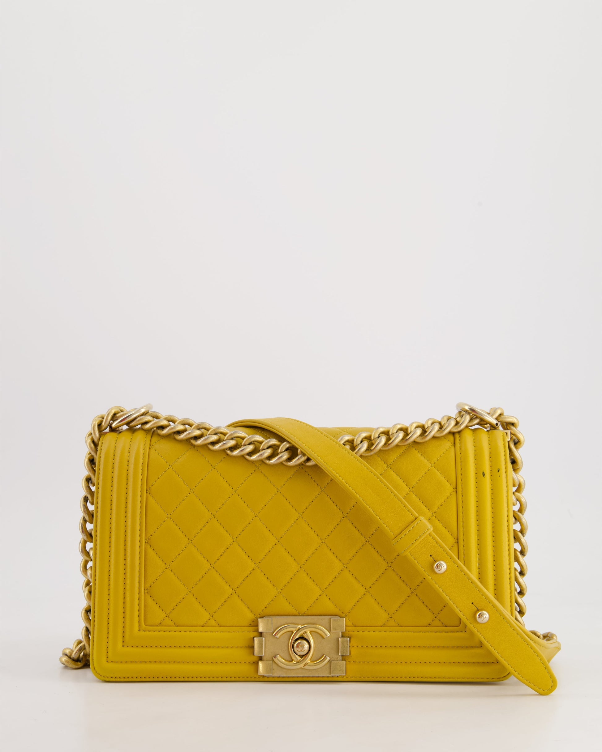Chanel Mustard Yellow Medium Boy Handbag - Rovelle Bags
