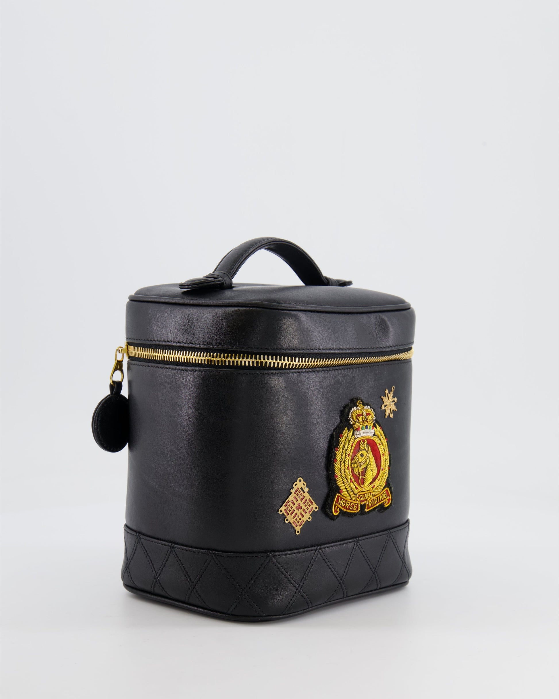 Chanel Black Lambskin Leather Embroidered Vanity Vanity Bag - Rovelle Bags
