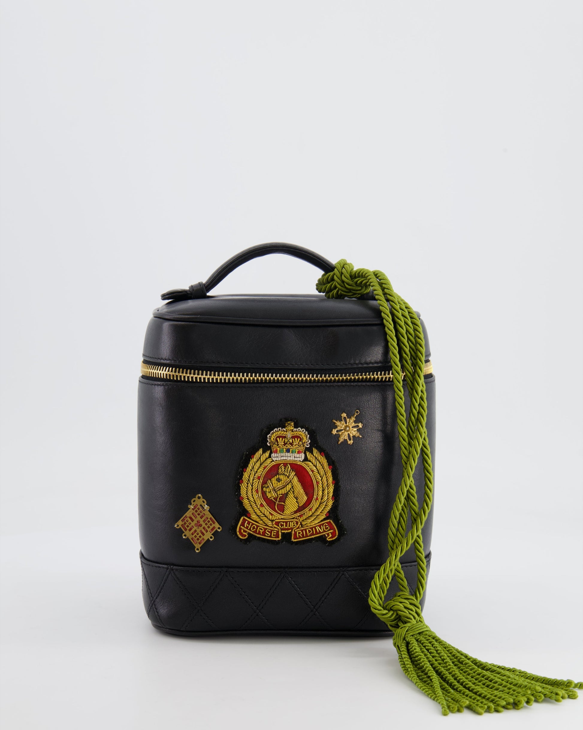 Chanel Black Lambskin Leather Embroidered Vanity Vanity Bag - Rovelle Bags