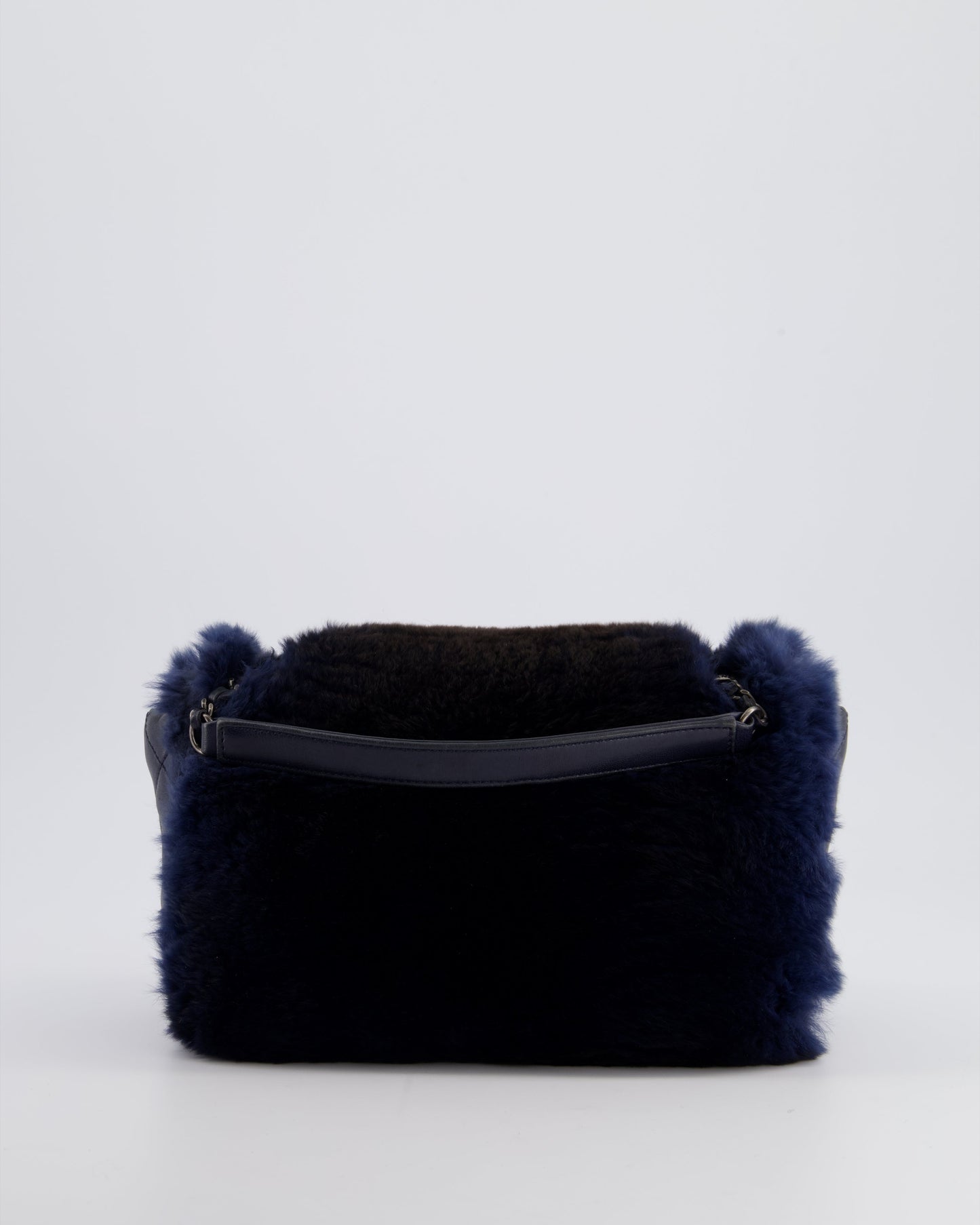Chanel Navy Rabbit Fur Single Flap Bag with Silver Hardware