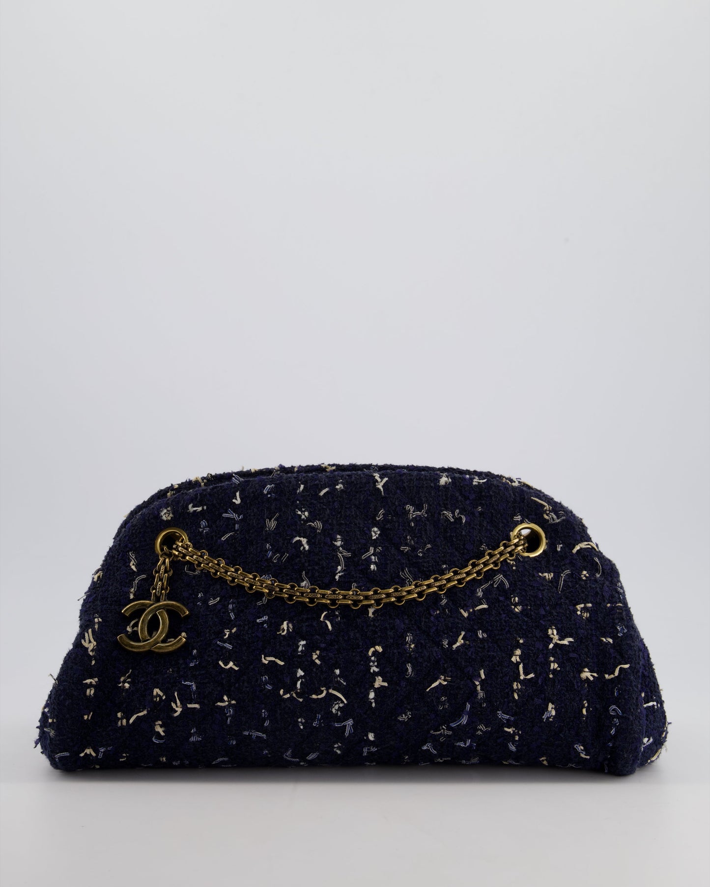 Chanel Navy Blue & White Tweed Shoulder Bag - Rovelle Bags