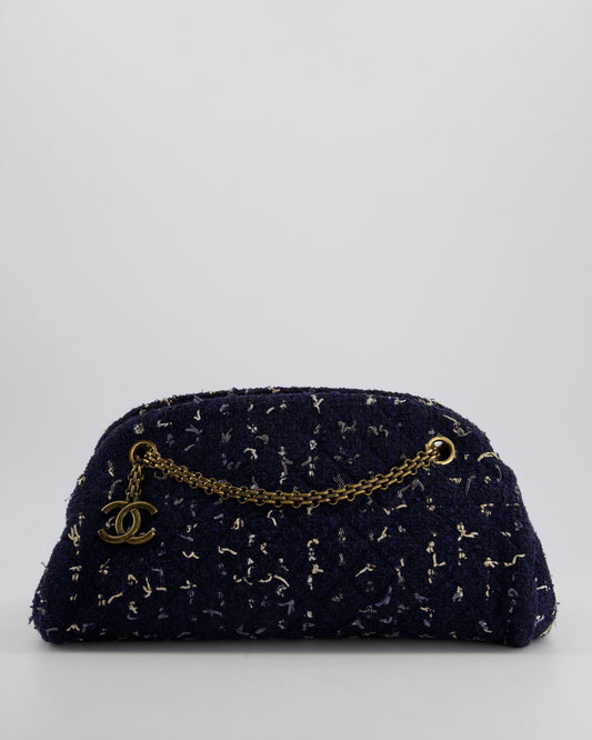 Chanel Navy Blue & White Tweed Shoulder Bag - Rovelle Bags
