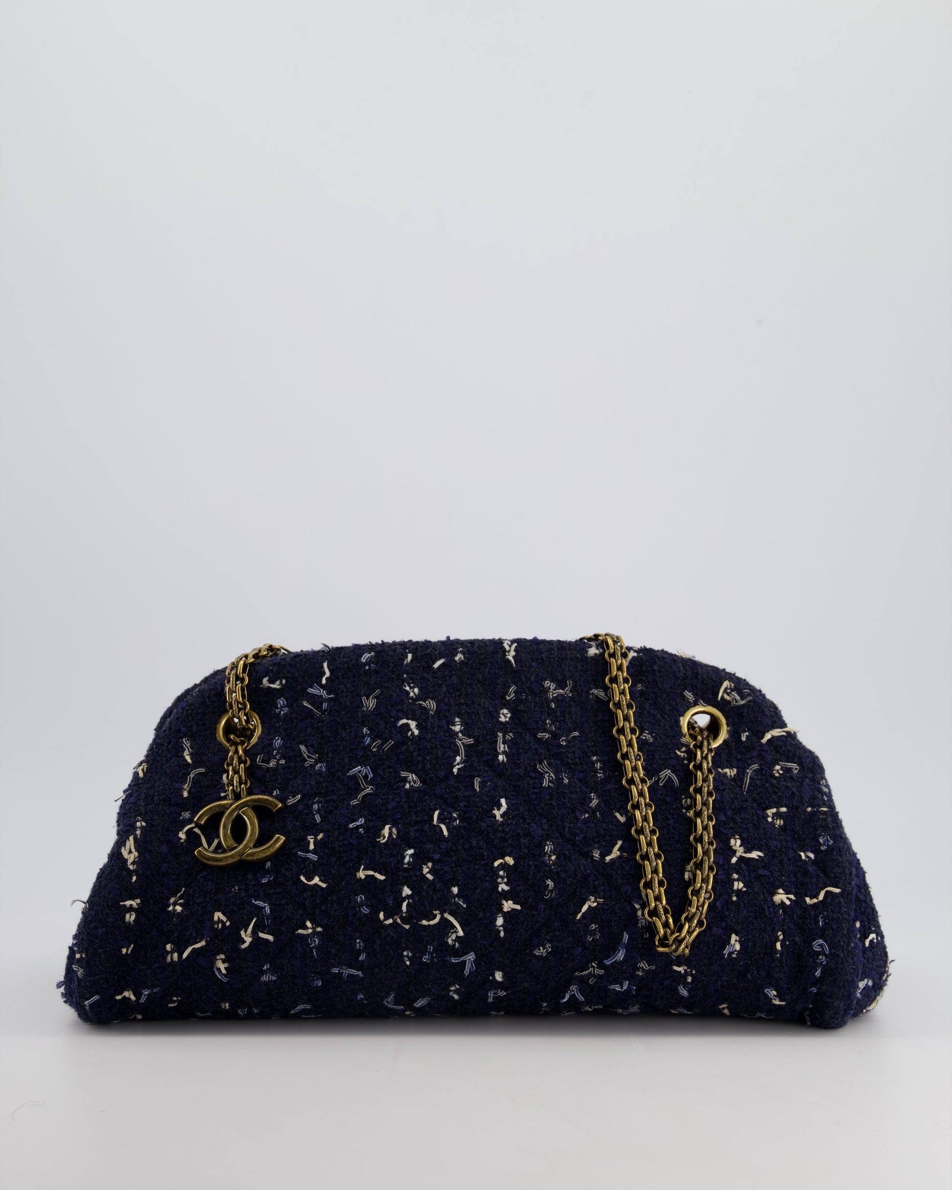 Chanel Navy Blue & White Tweed Shoulder Bag - Rovelle Bags