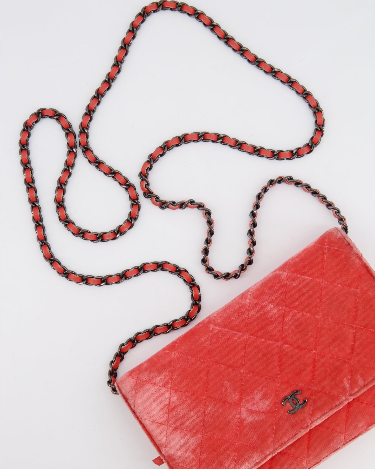 Chanel Orange Velvet Wallet on Chain Wallet On Chain - Rovelle Bags