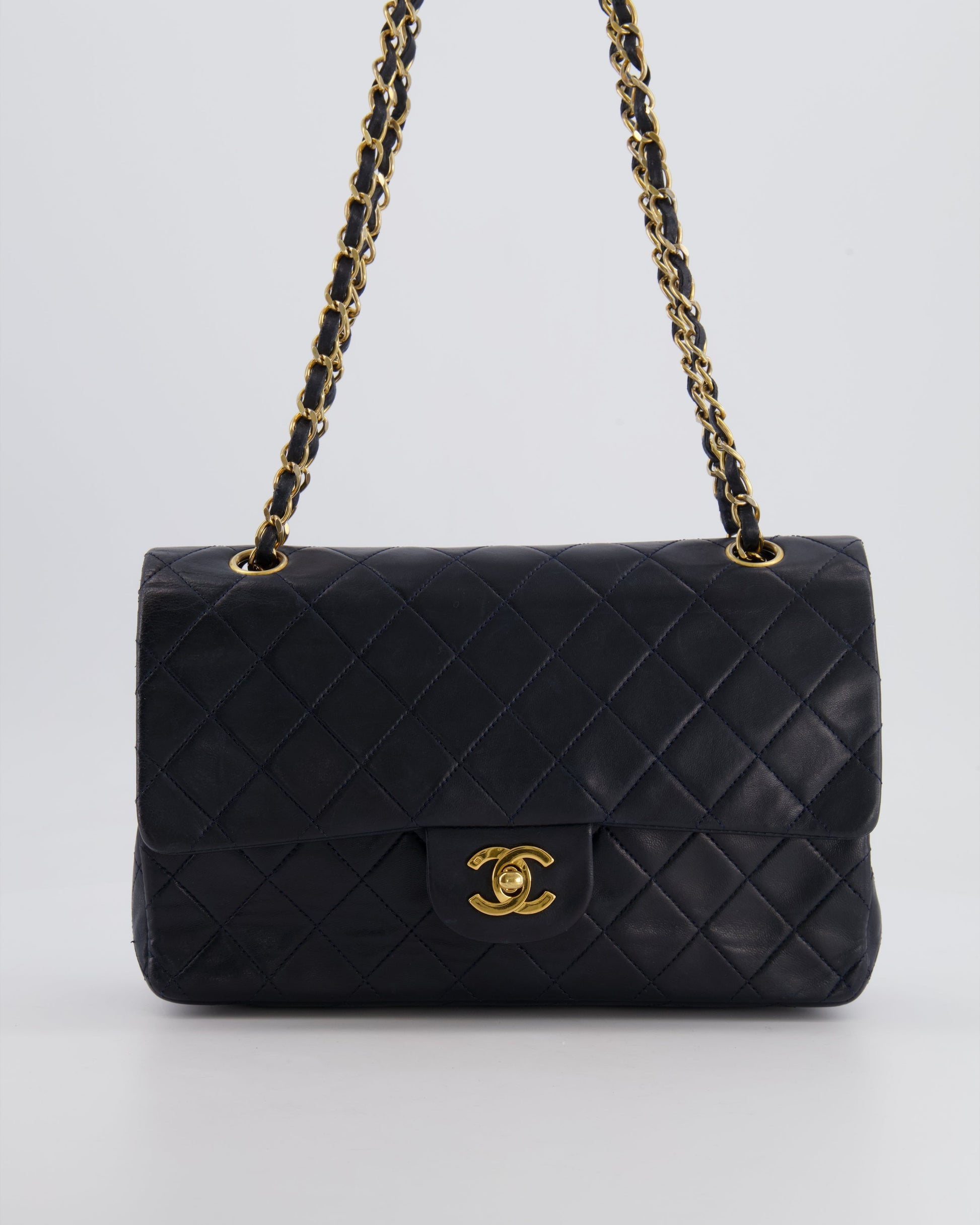 Chanel Navy Medium Classic Double Flap Flap Bag - Rovelle Bags