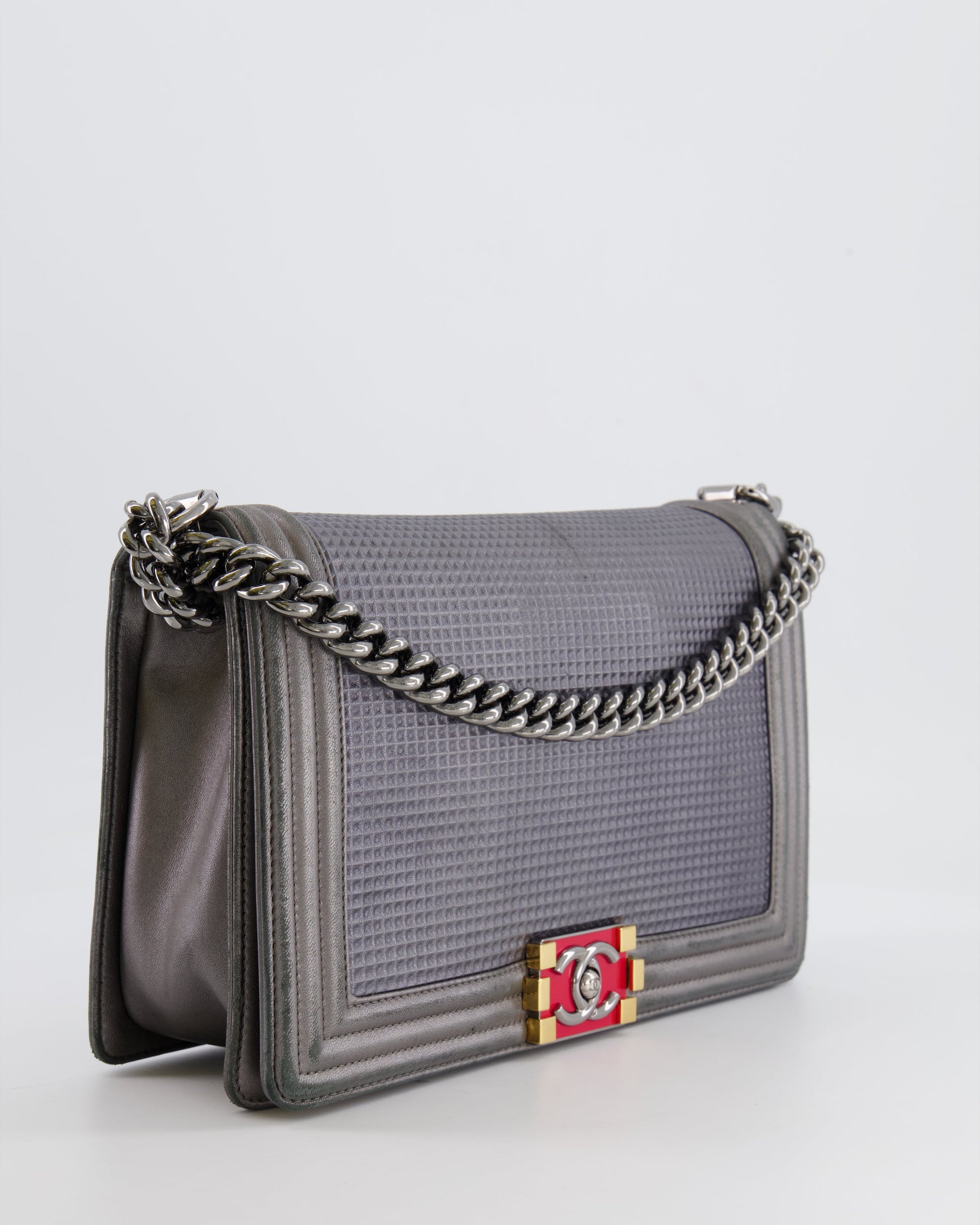 Chanel Grey Silver Medium Cube Calfskin Handbag - Rovelle Bags