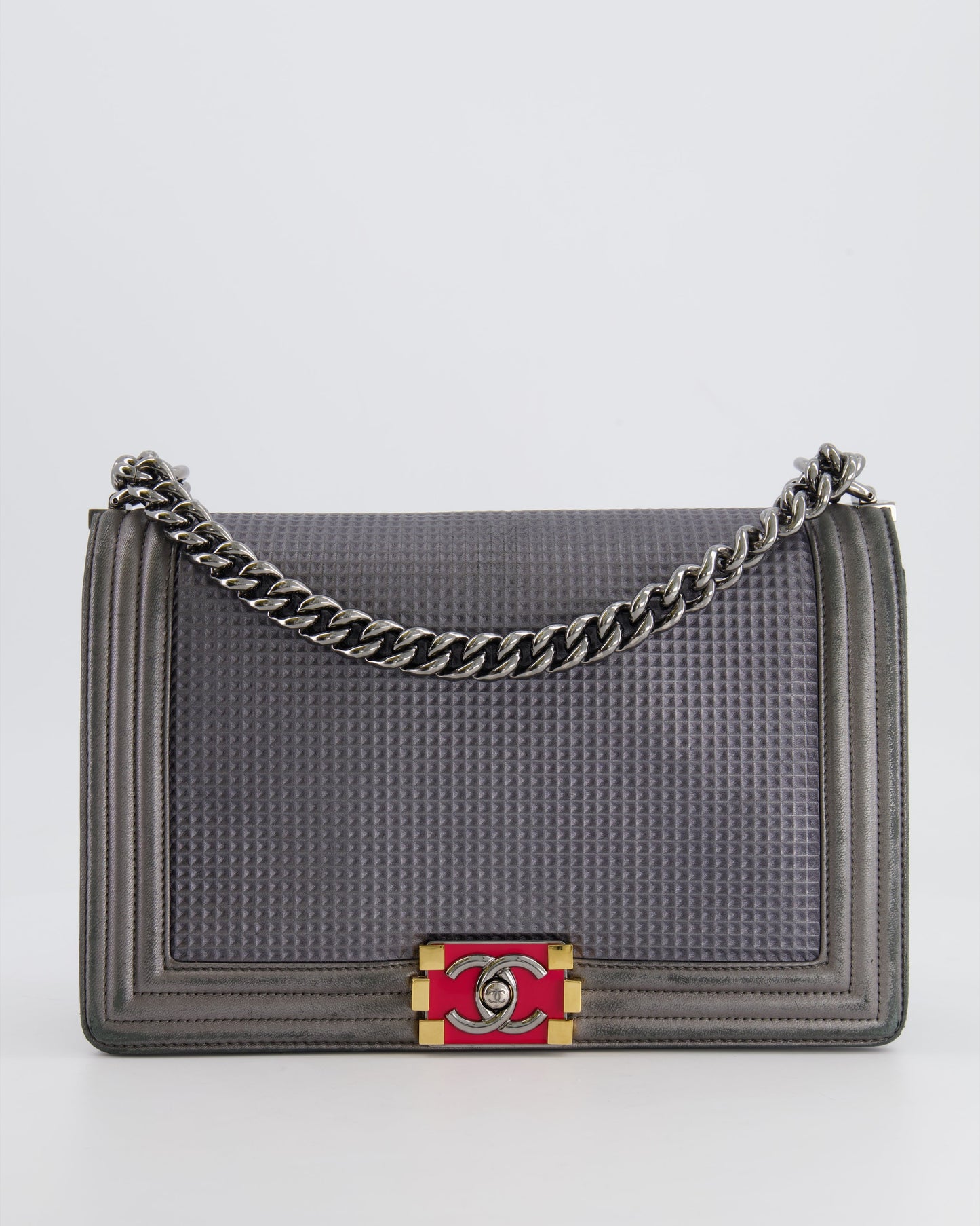 Chanel Grey Silver Medium Cube Calfskin Handbag - Rovelle Bags