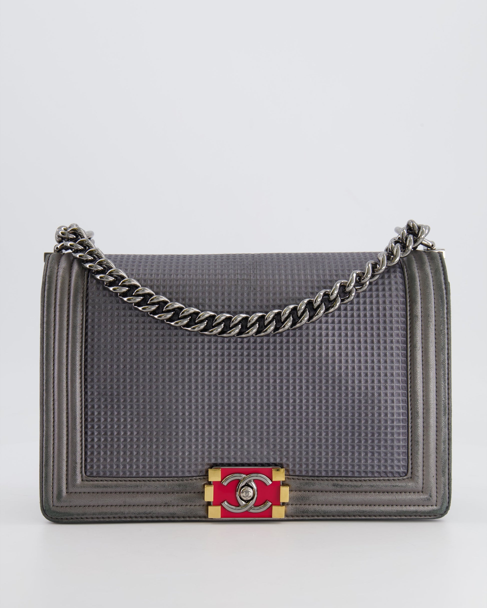 Chanel Grey Silver Medium Cube Calfskin Handbag - Rovelle Bags