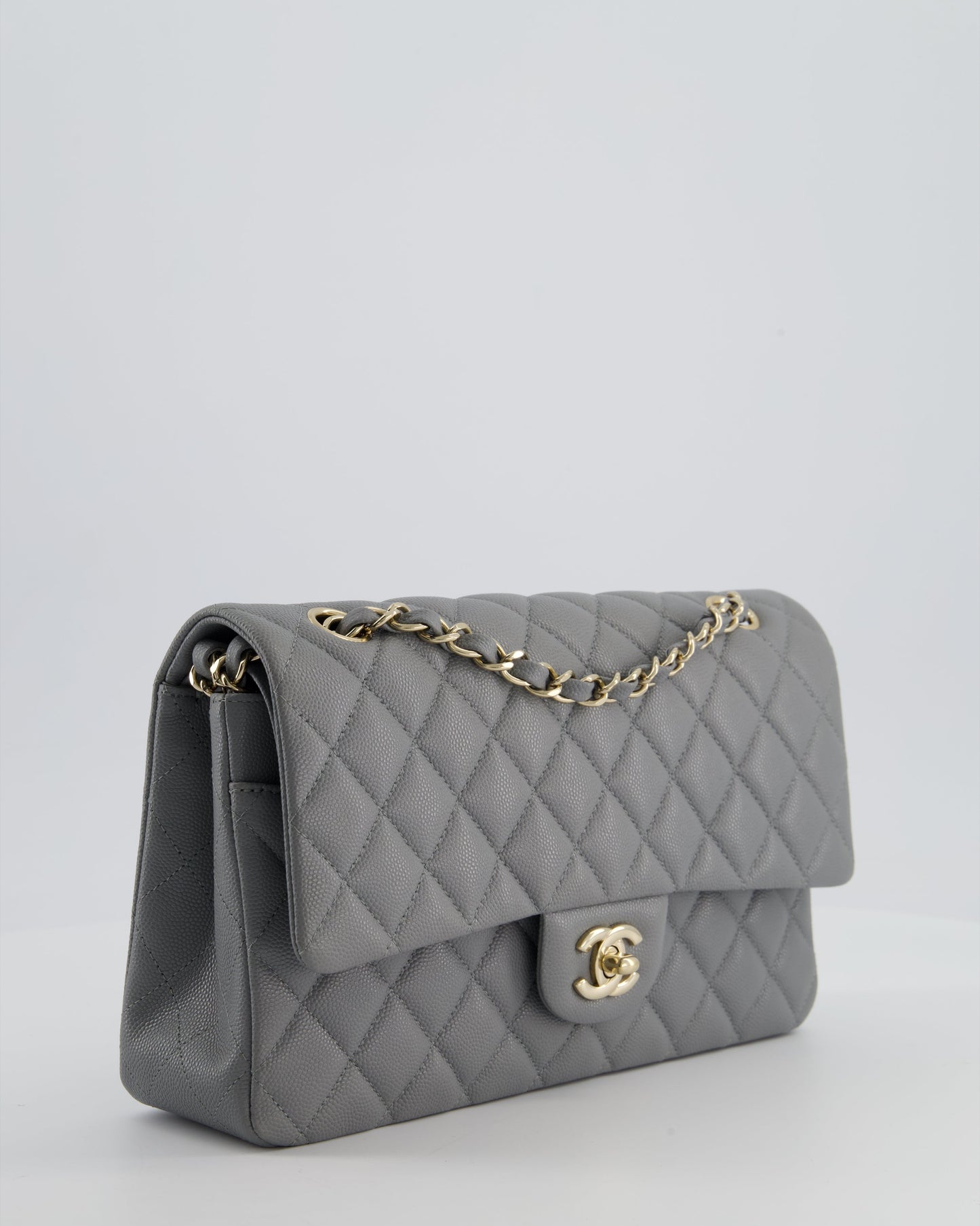 Chanel Stone Grey Medium Double Flap Flap Bag - Rovelle Bags