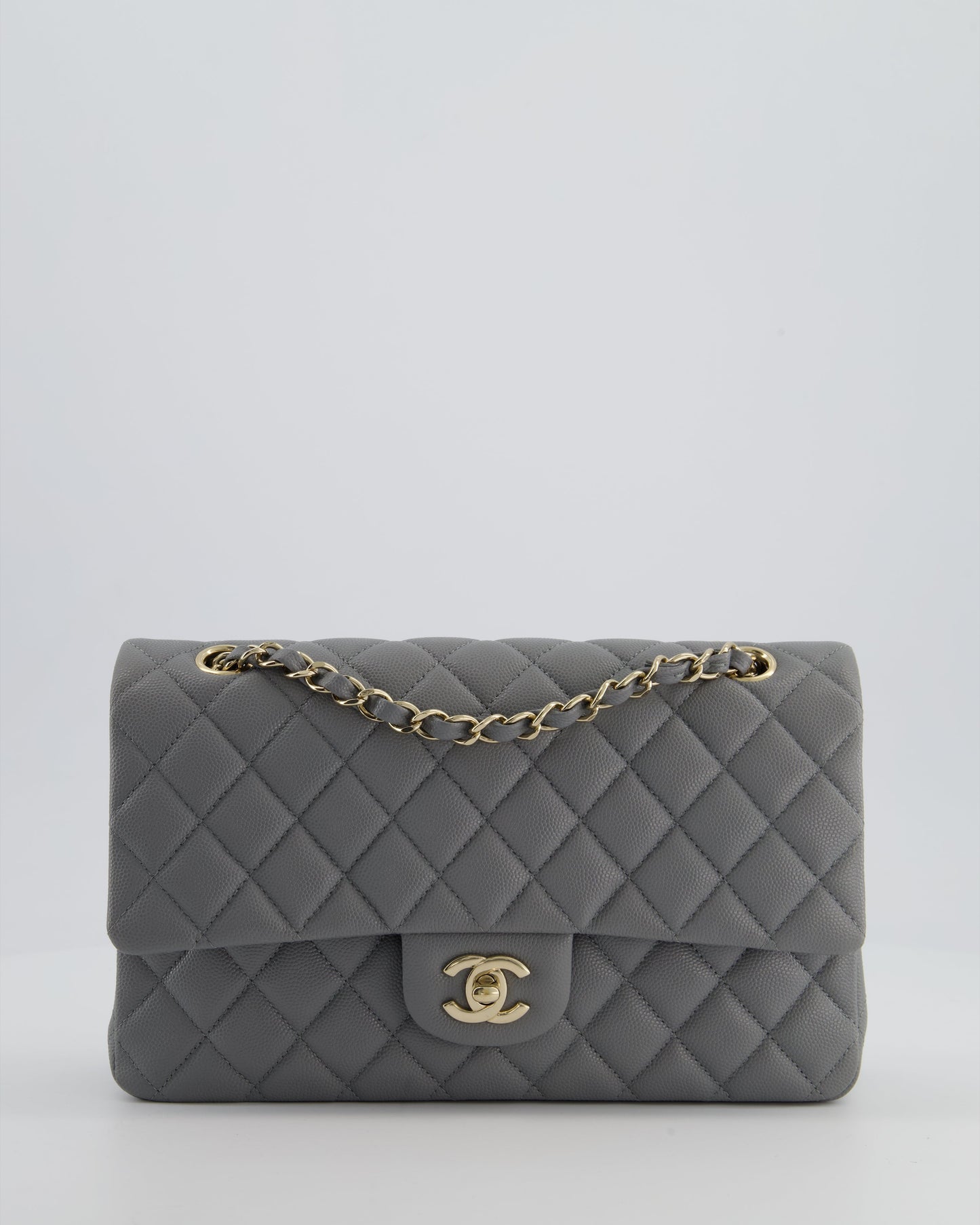 Chanel Stone Grey Medium Double Flap Flap Bag - Rovelle Bags