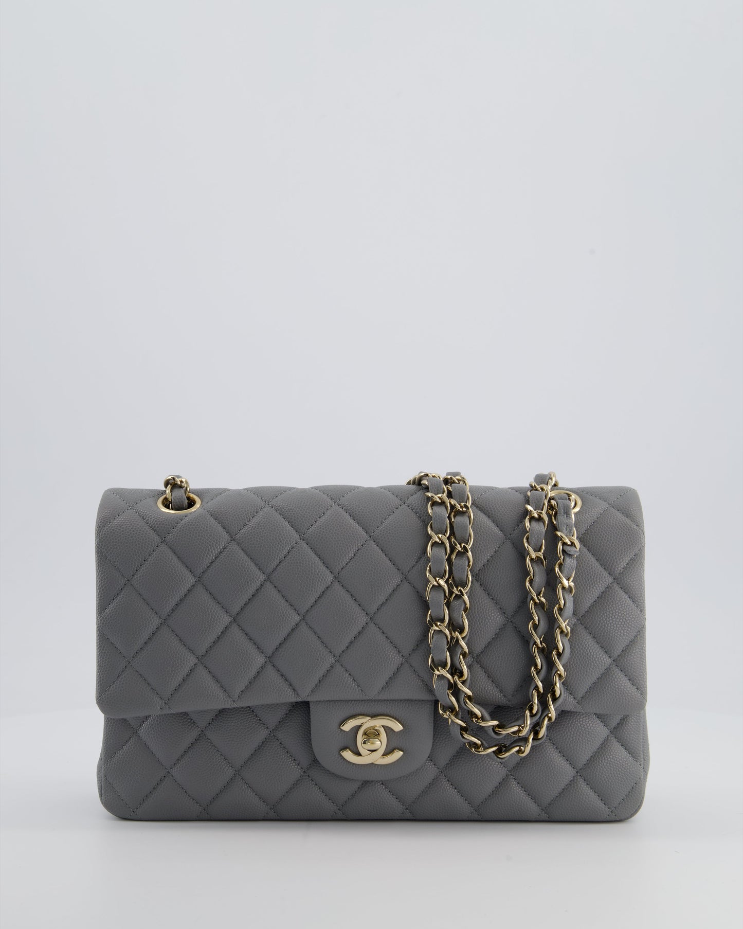 Chanel Stone Grey Medium Double Flap Flap Bag - Rovelle Bags