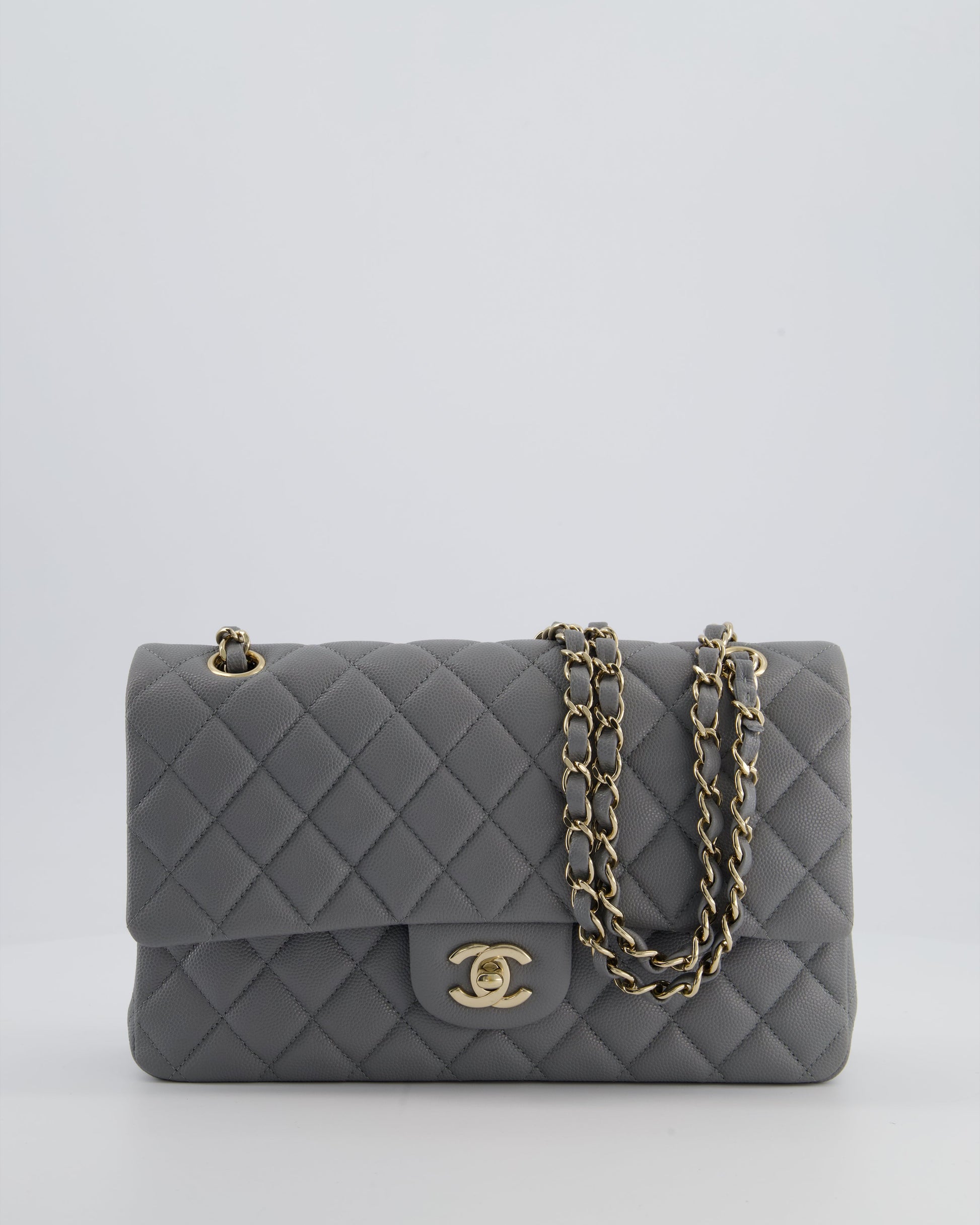 Chanel Stone Grey Medium Double Flap Flap Bag - Rovelle Bags
