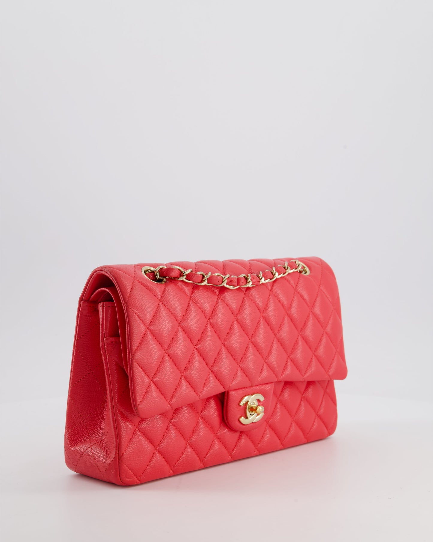 Chanel Iridescent Coral Red Classic Medium Flap Bag - Rovelle Bags