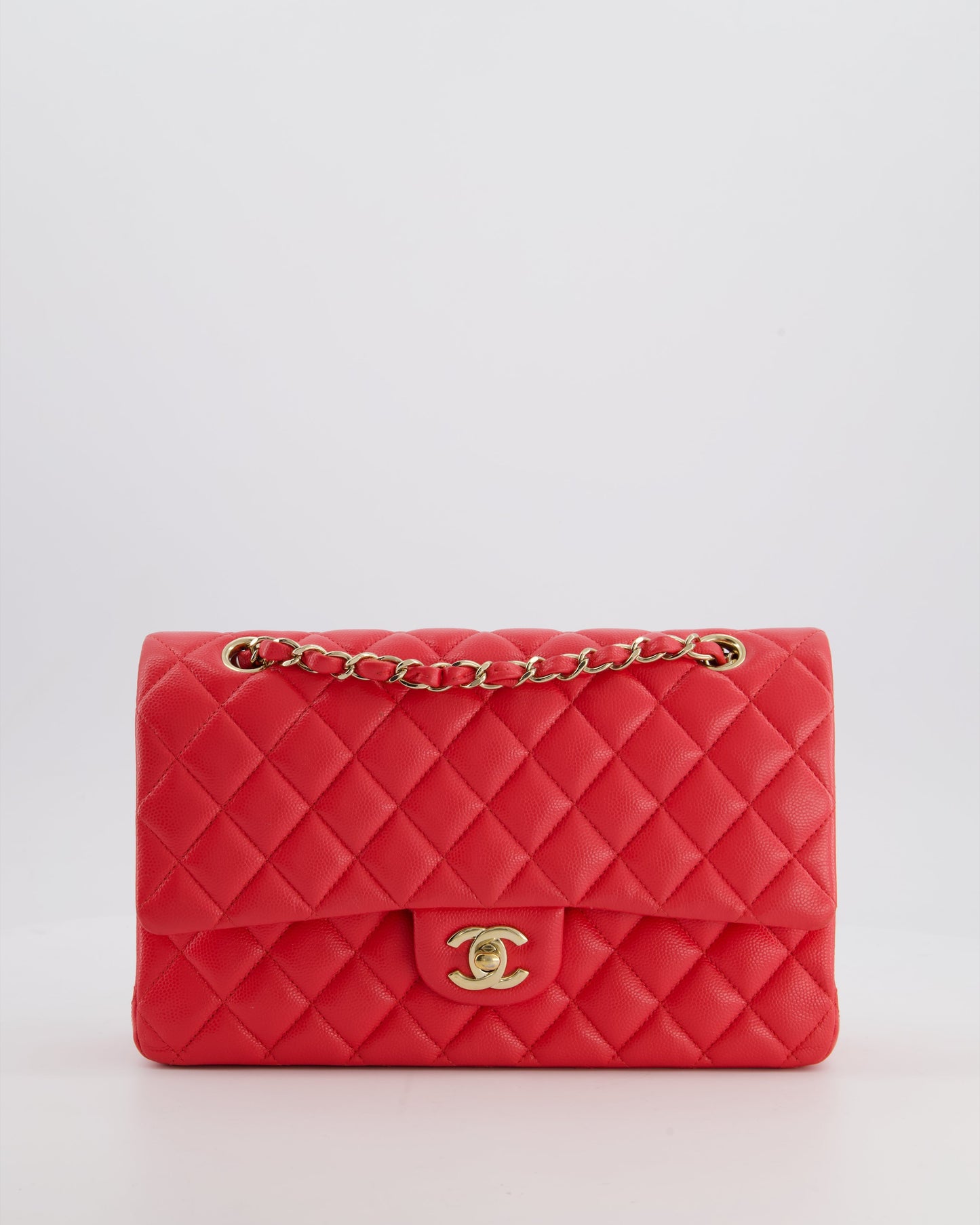 Chanel Iridescent Coral Red Classic Medium Flap Bag - Rovelle Bags