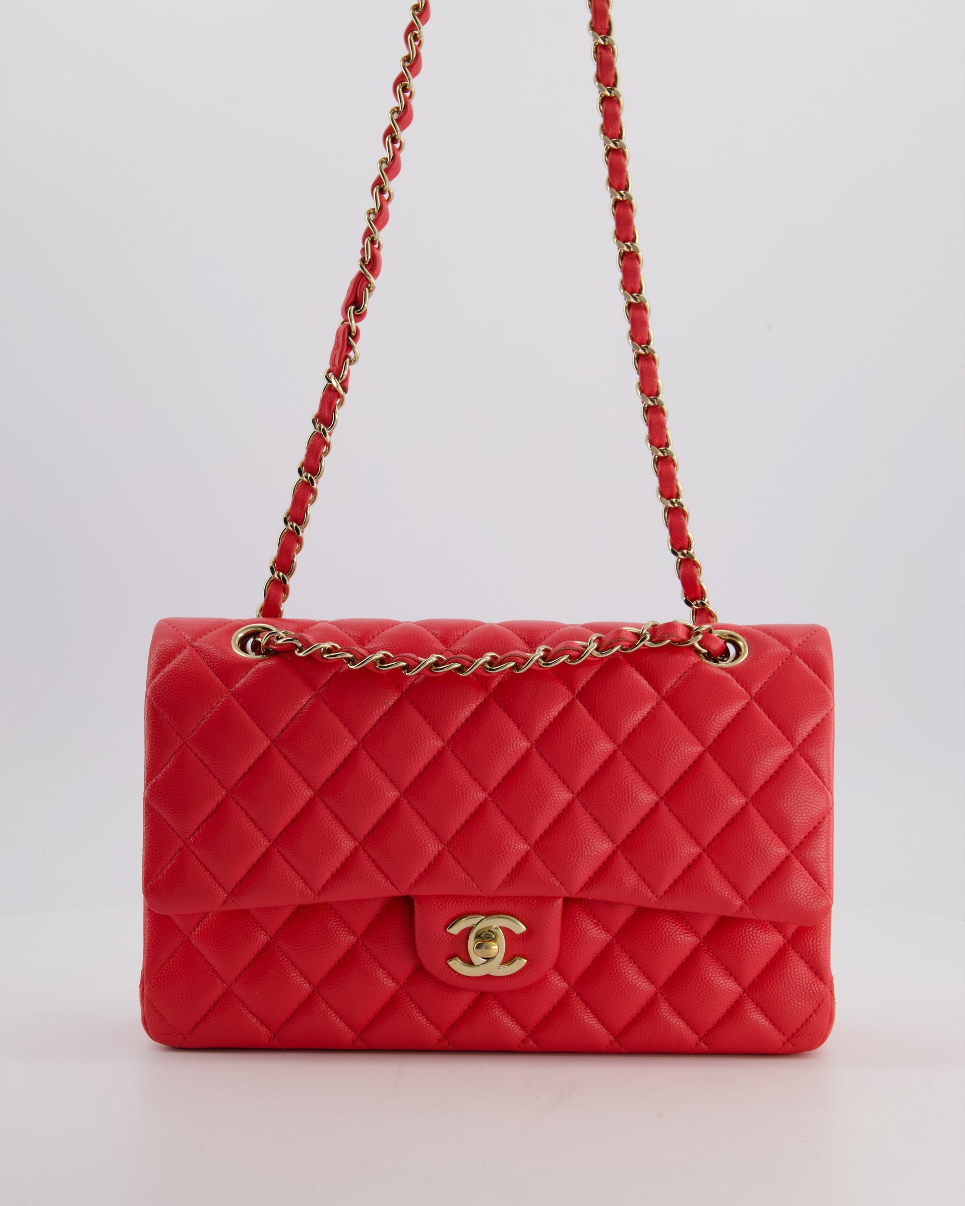 Chanel Iridescent Coral Red Classic Medium Flap Bag - Rovelle Bags