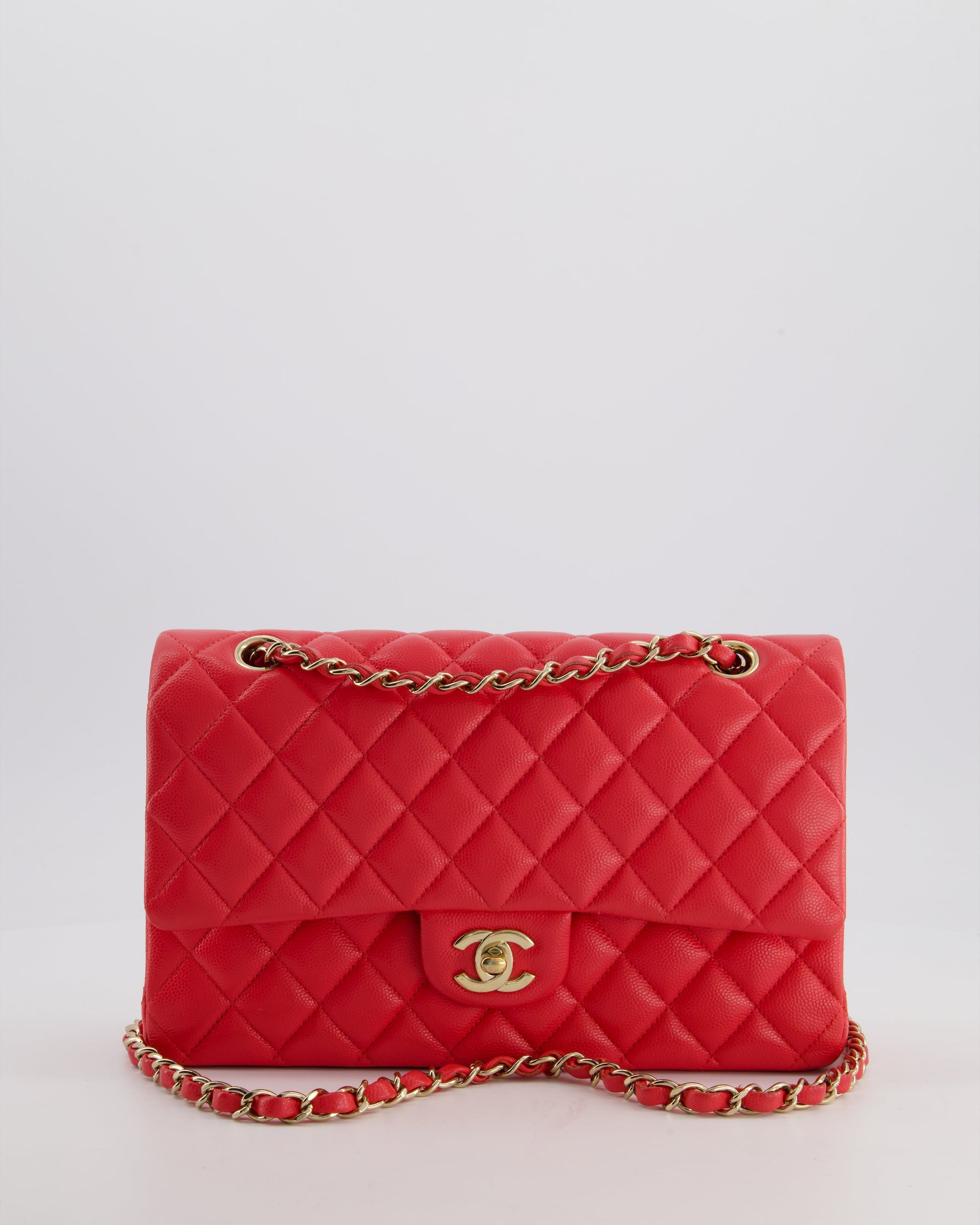 Chanel Iridescent Coral Red Classic Medium Flap Bag - Rovelle Bags