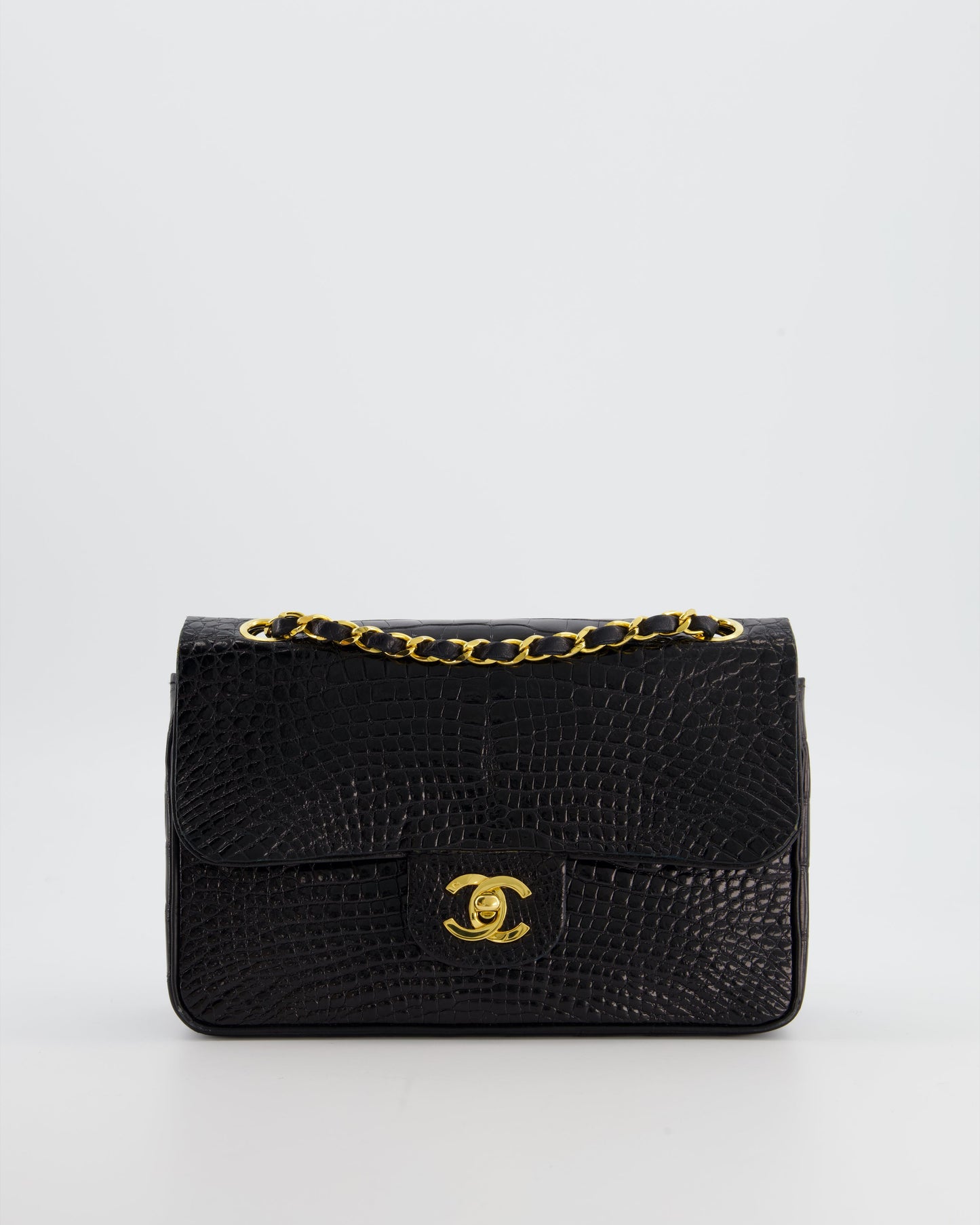 Chanel Black Classic Flap Bag in Shiny Crocodile Leather with 24K Gold Hardware