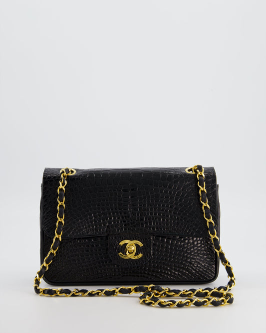 Chanel Black Classic Flap Bag in Shiny Crocodile Leather with 24K Gold Hardware